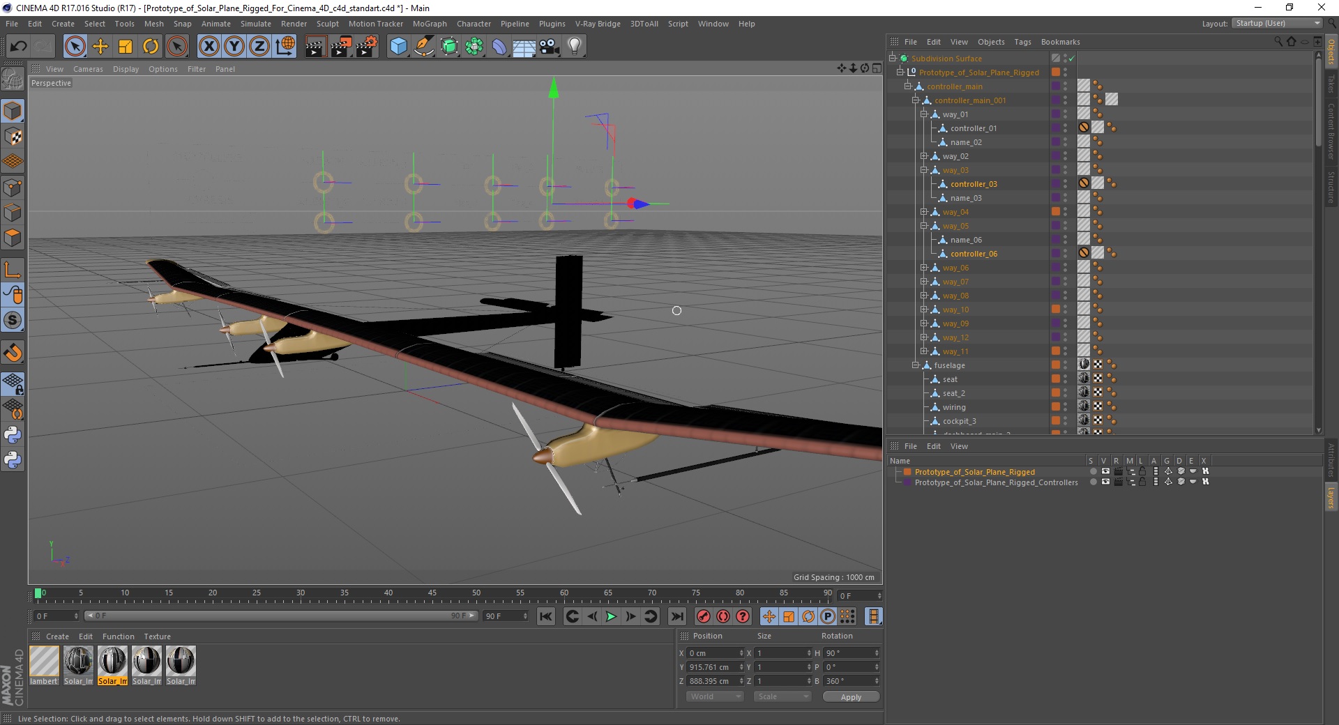3D model Prototype of Solar Plane Rigged for Cinema 4D