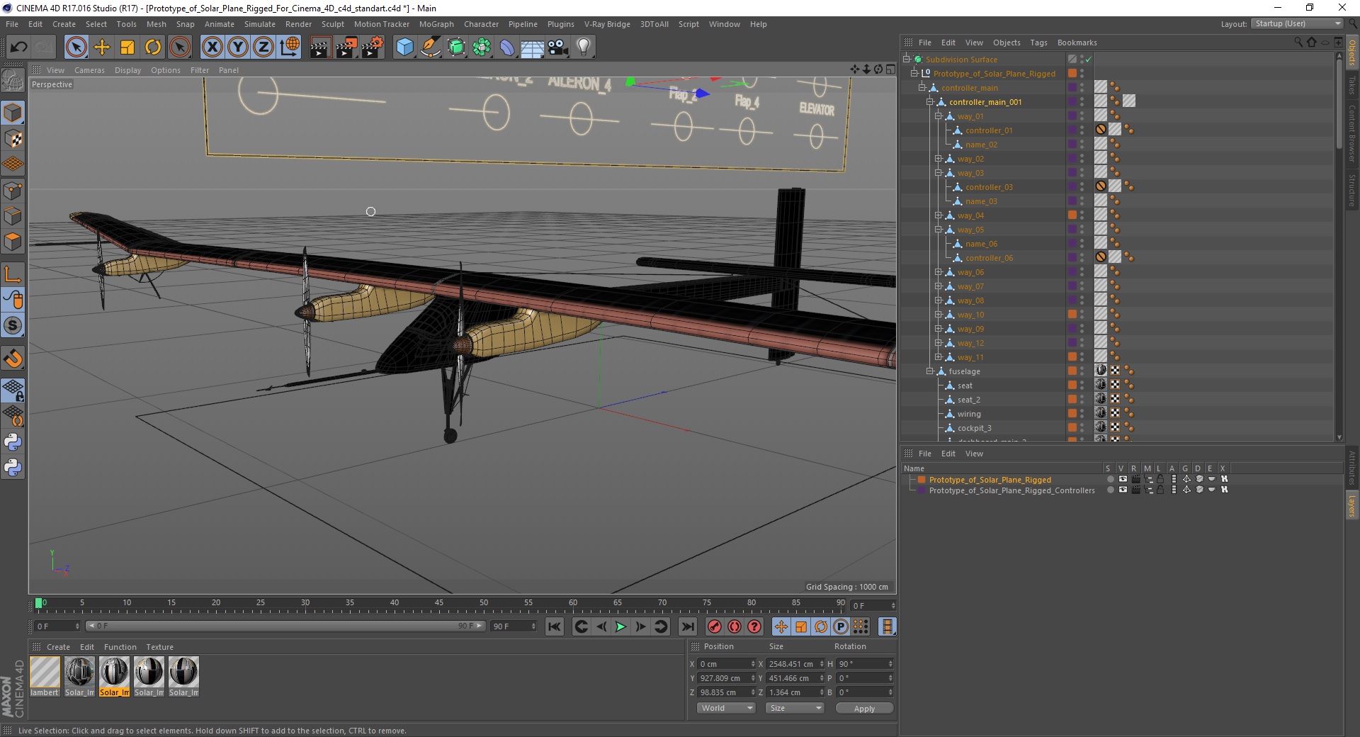 3D model Prototype of Solar Plane Rigged for Cinema 4D