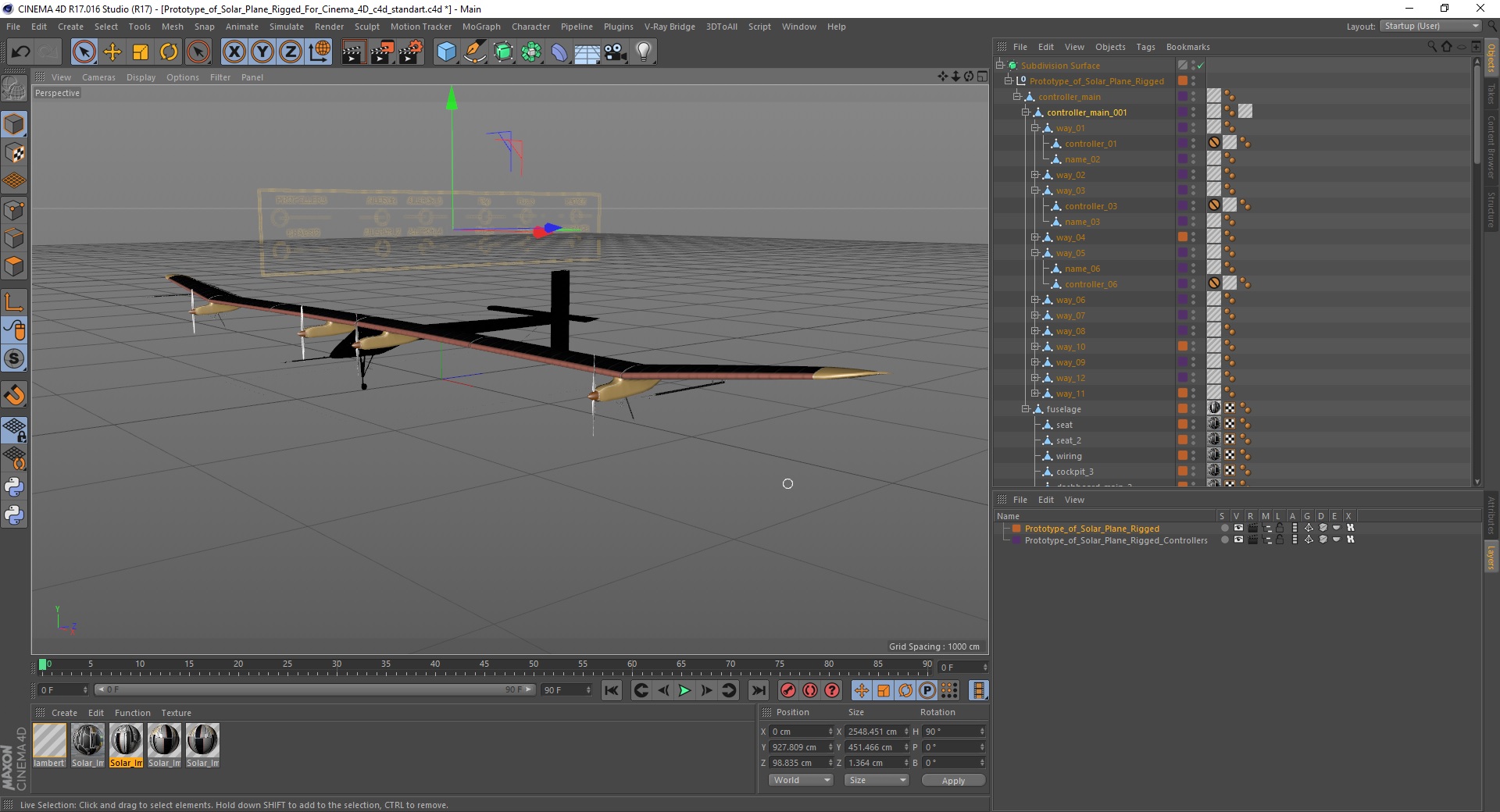 3D model Prototype of Solar Plane Rigged for Cinema 4D