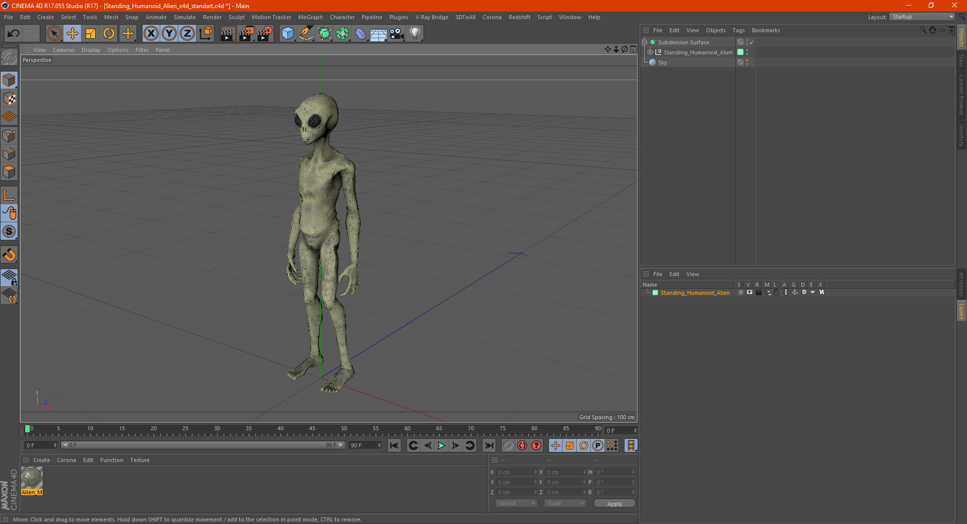 3D Standing Humanoid Alien model