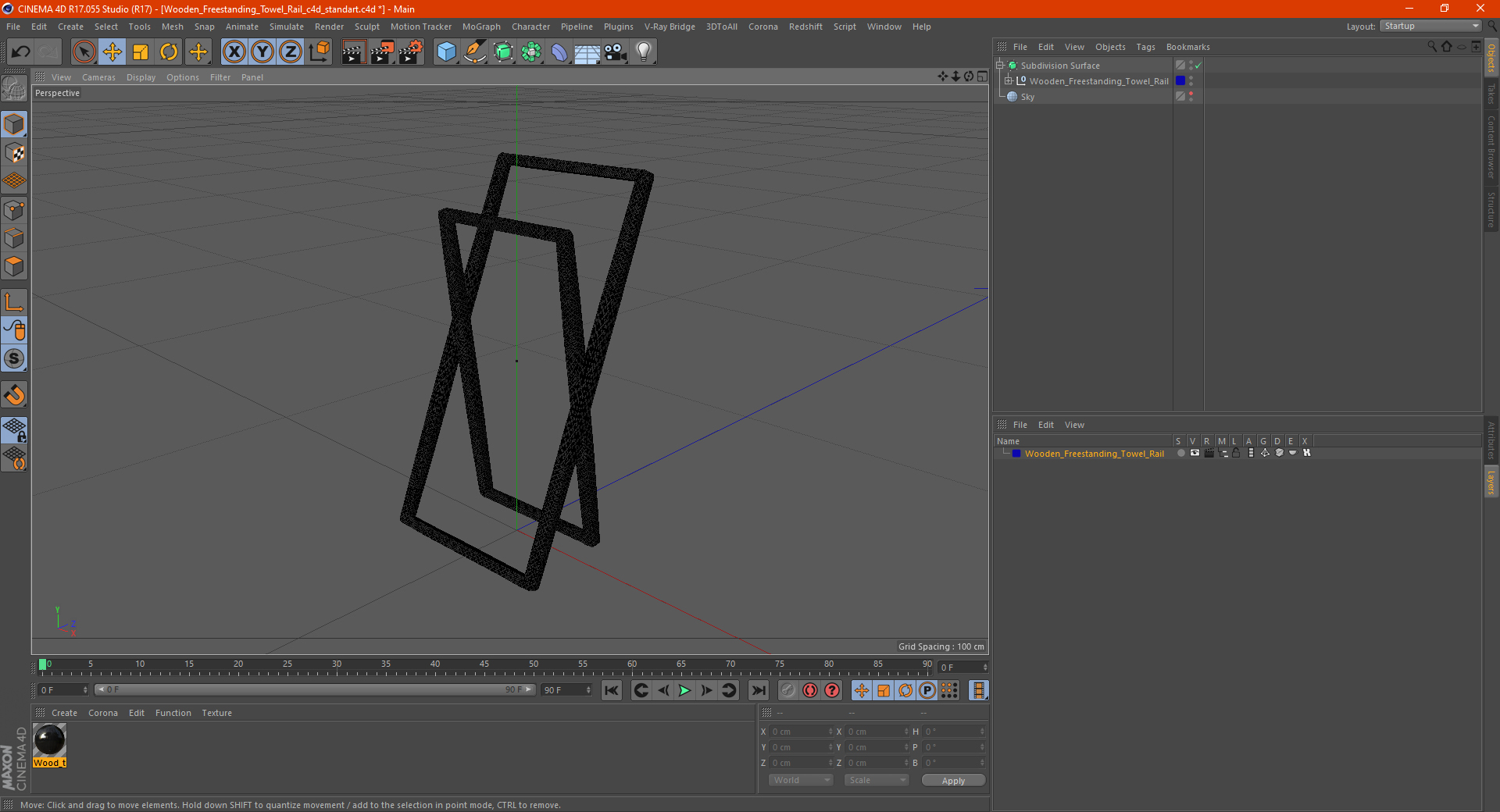 3D model Wooden Freestanding Towel Rail