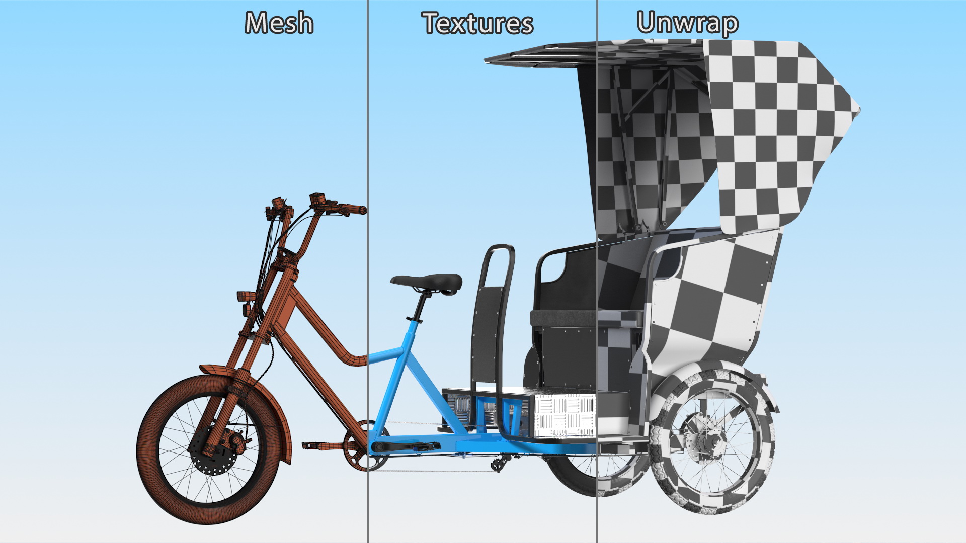 3D Commercial Grade Electric Trike with Passenger Seat Rigged model