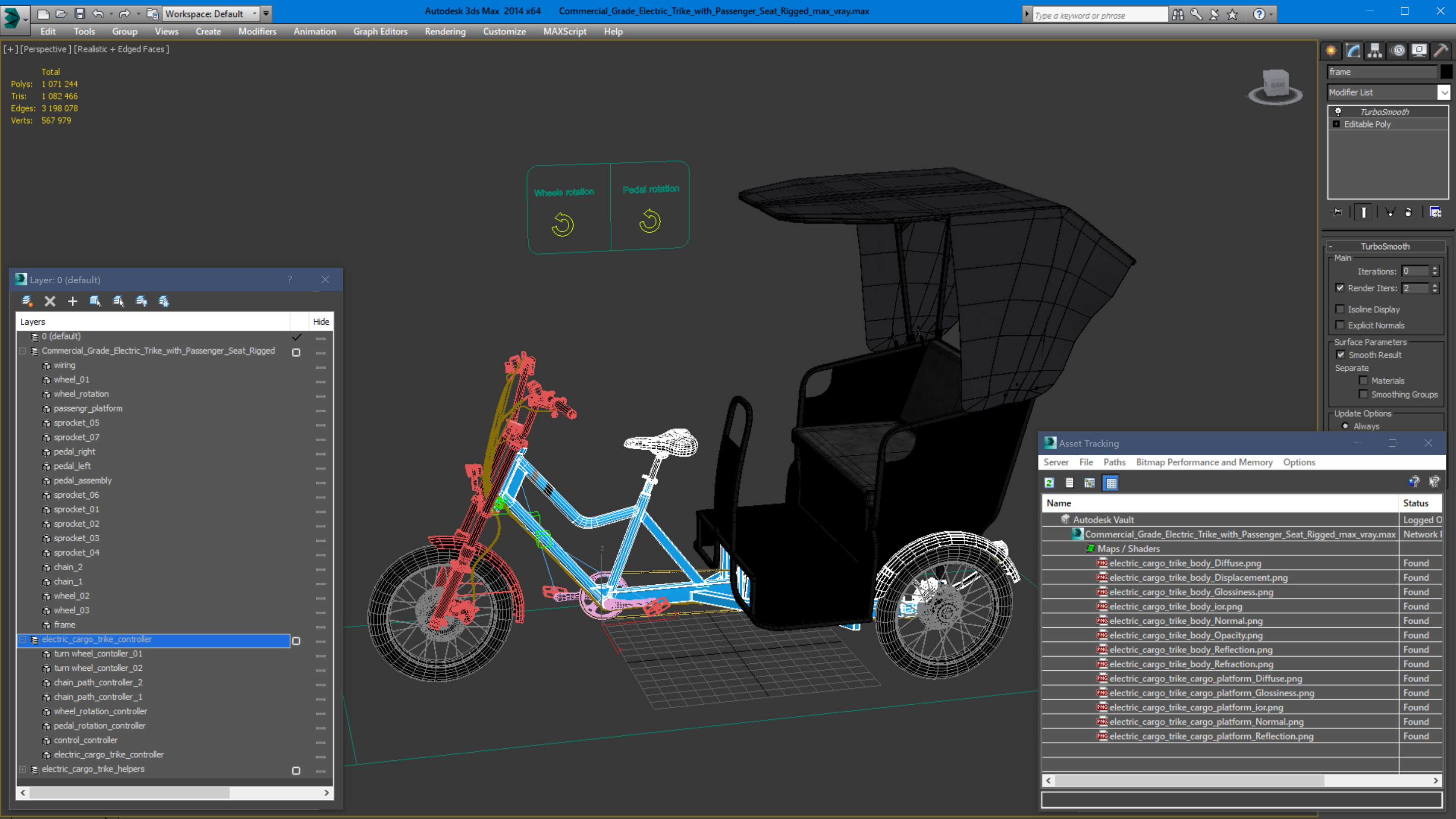 3D Commercial Grade Electric Trike with Passenger Seat Rigged model