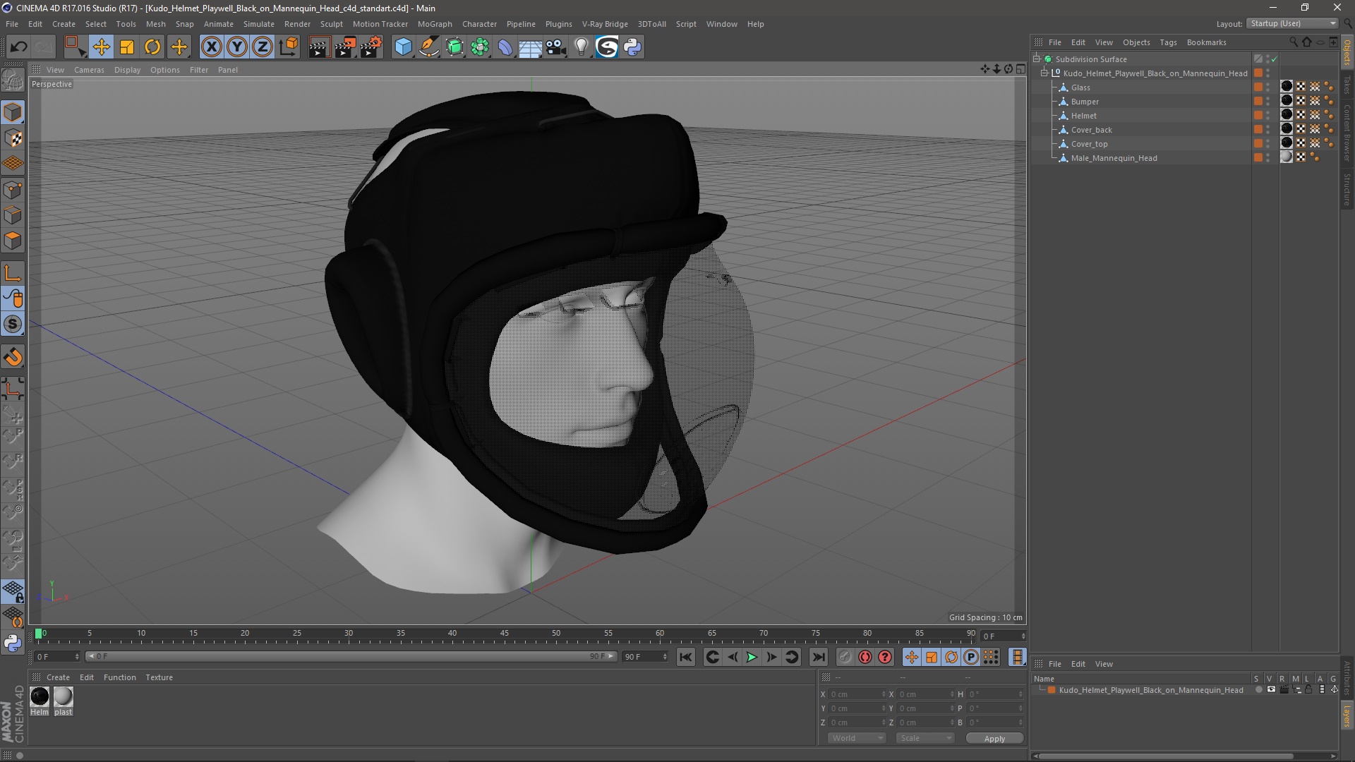 Kudo Helmet Playwell Black on Mannequin Head 3D model