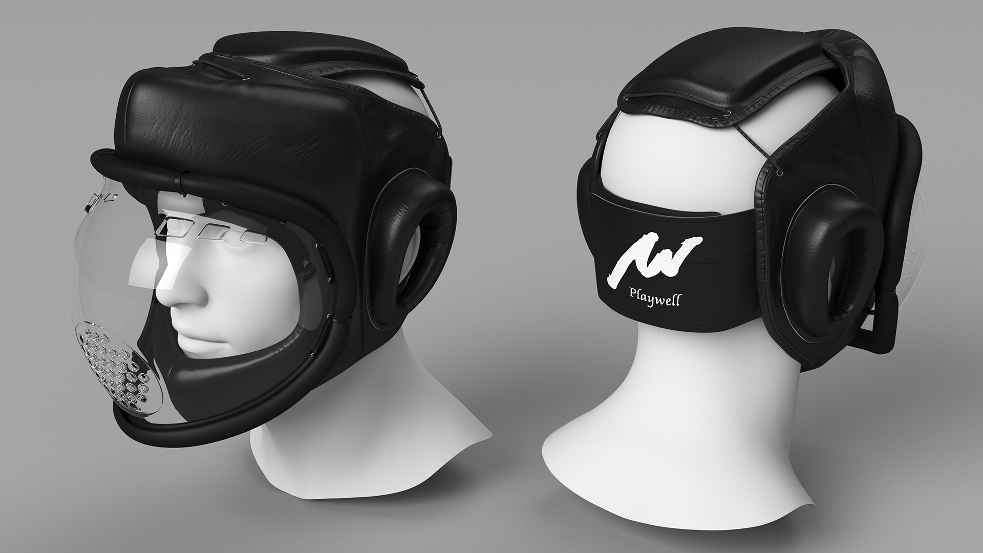 Kudo Helmet Playwell Black on Mannequin Head 3D model