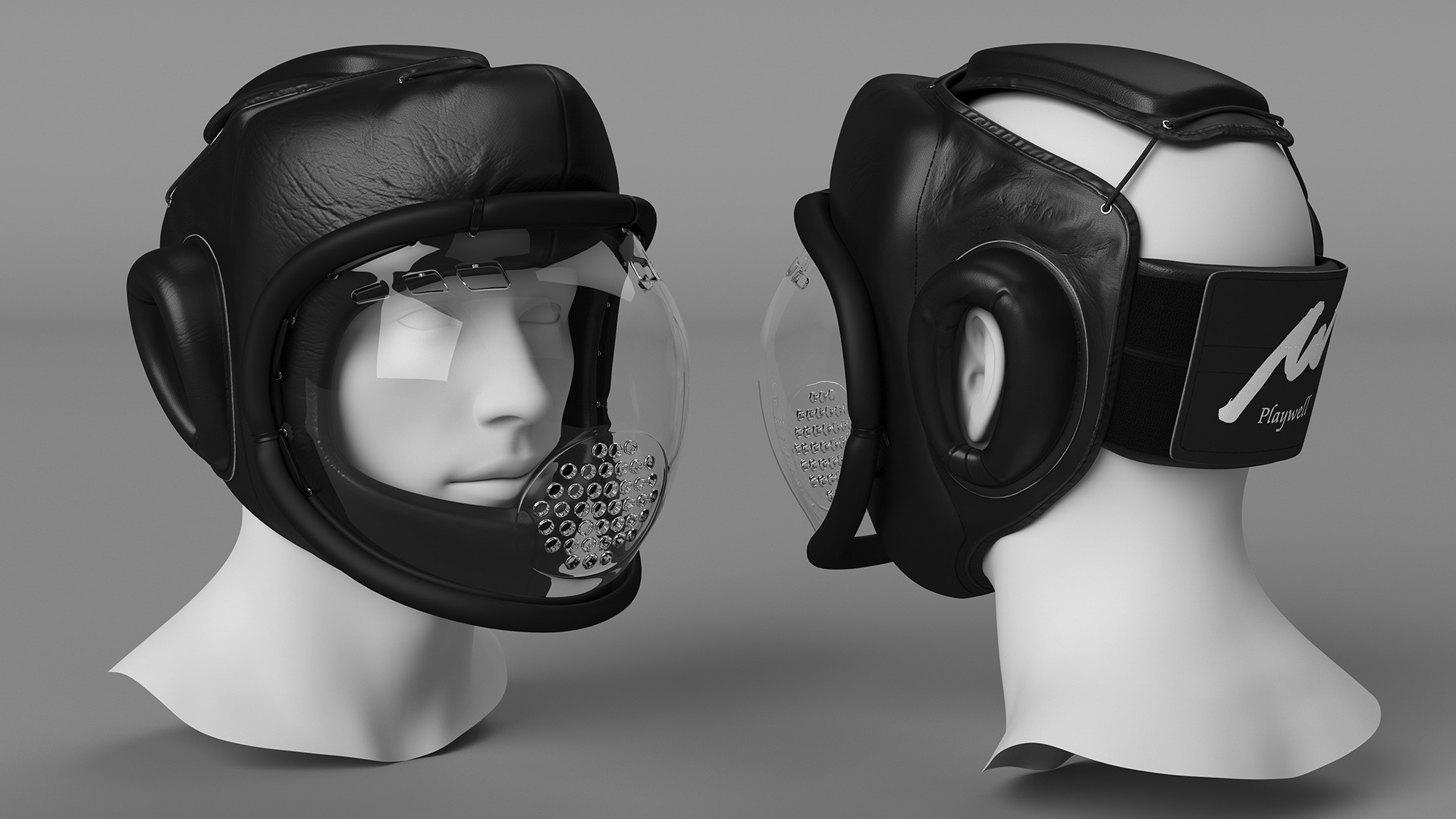 Kudo Helmet Playwell Black on Mannequin Head 3D model