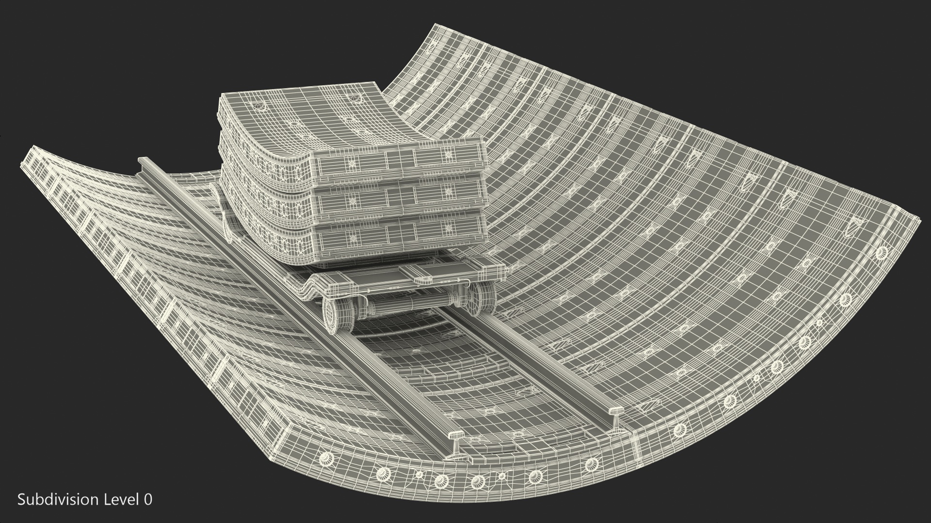 Concrete Tunnel with Rails Trolley 3D model