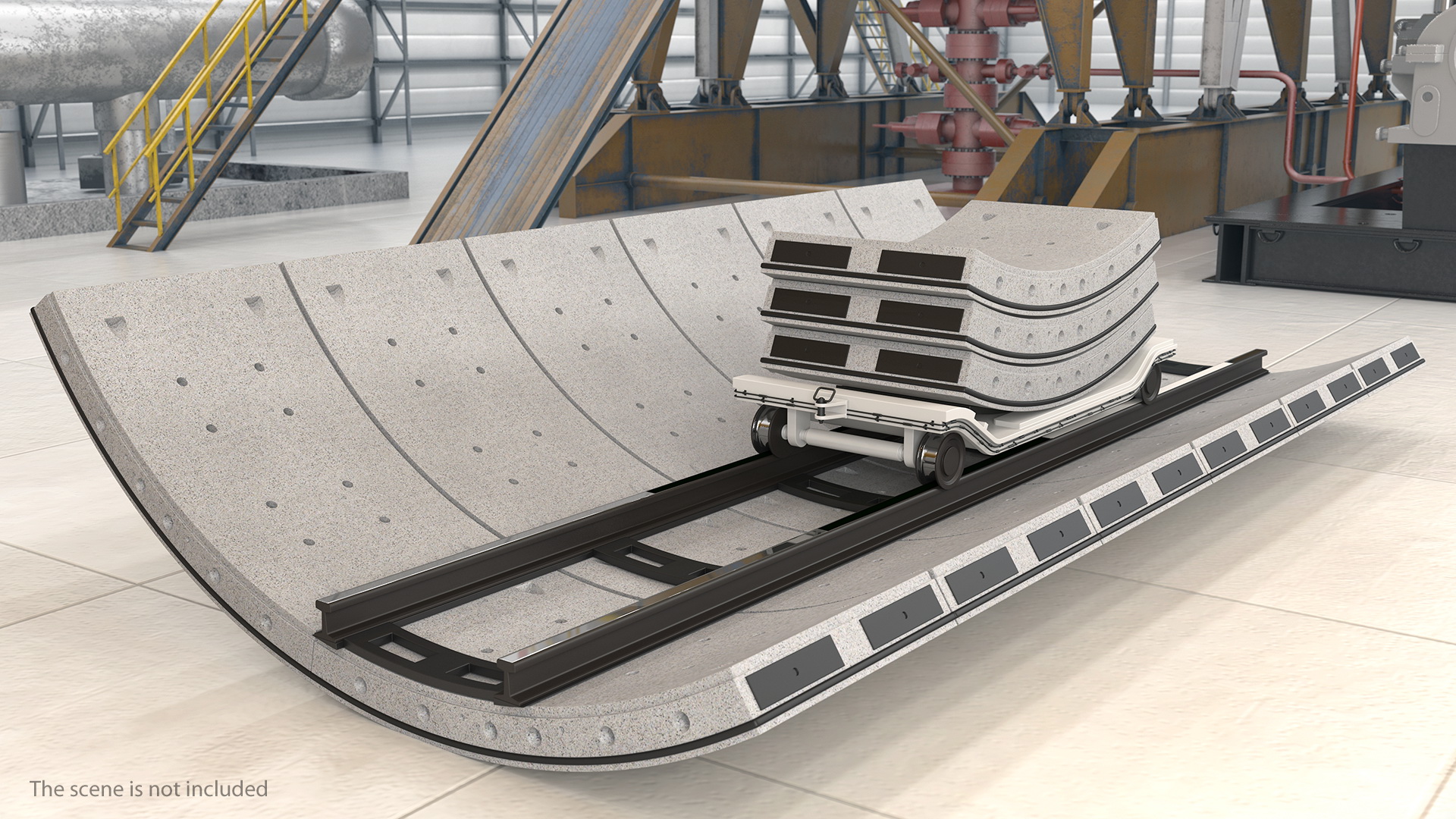 Concrete Tunnel with Rails Trolley 3D model