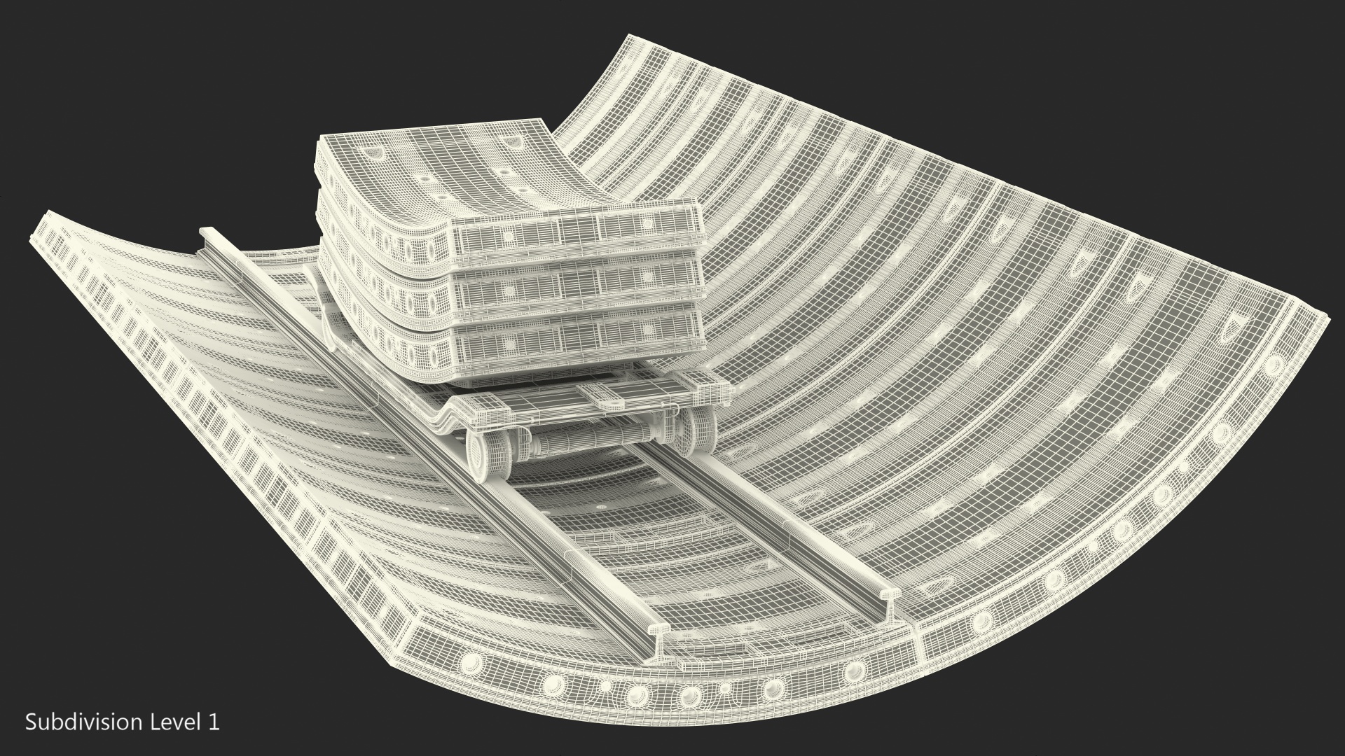 Concrete Tunnel with Rails Trolley 3D model