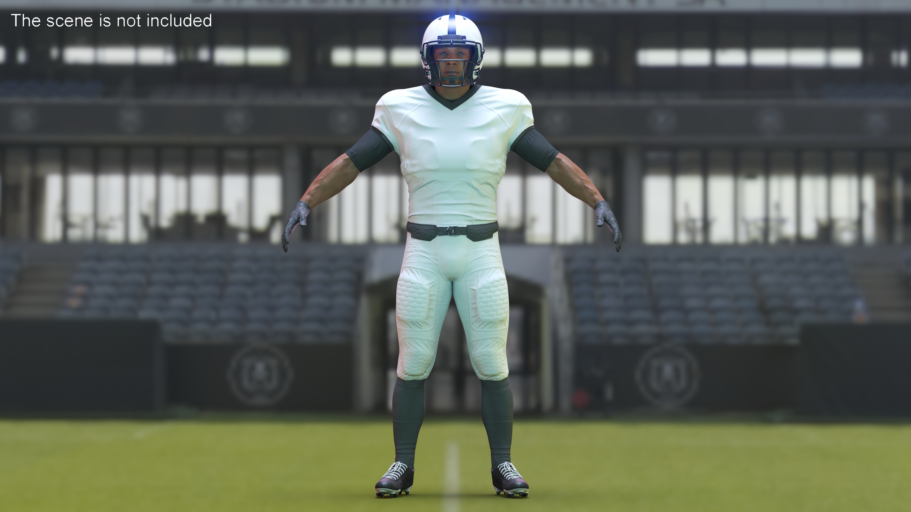 3D Black Man White Uniform T-Pose American Football Players