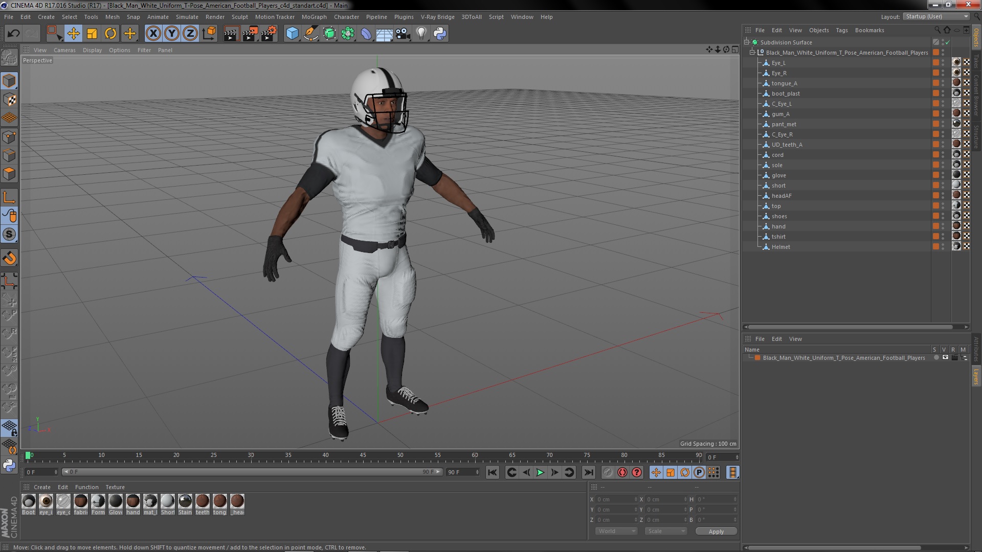 3D Black Man White Uniform T-Pose American Football Players