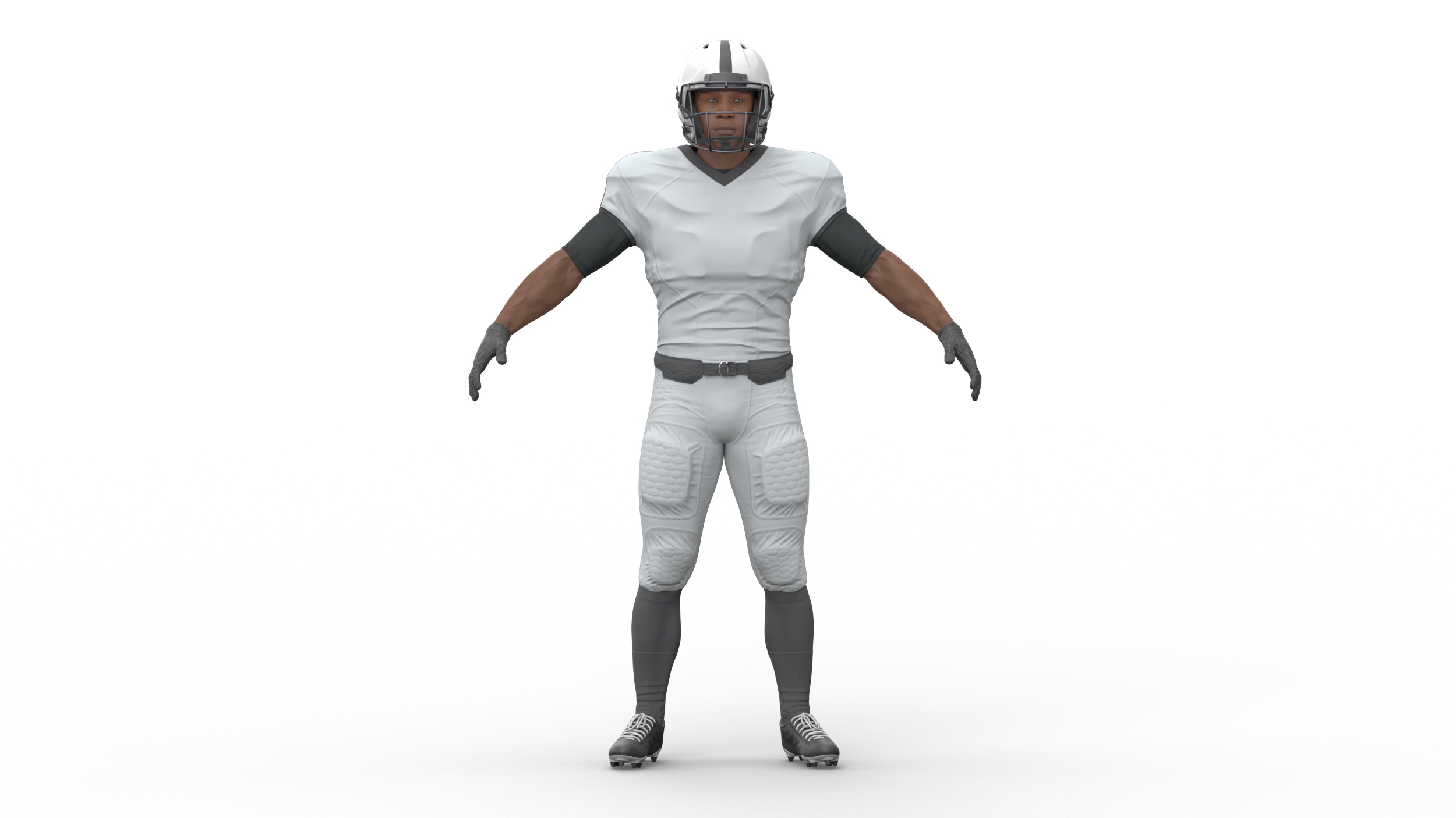3D Black Man White Uniform T-Pose American Football Players