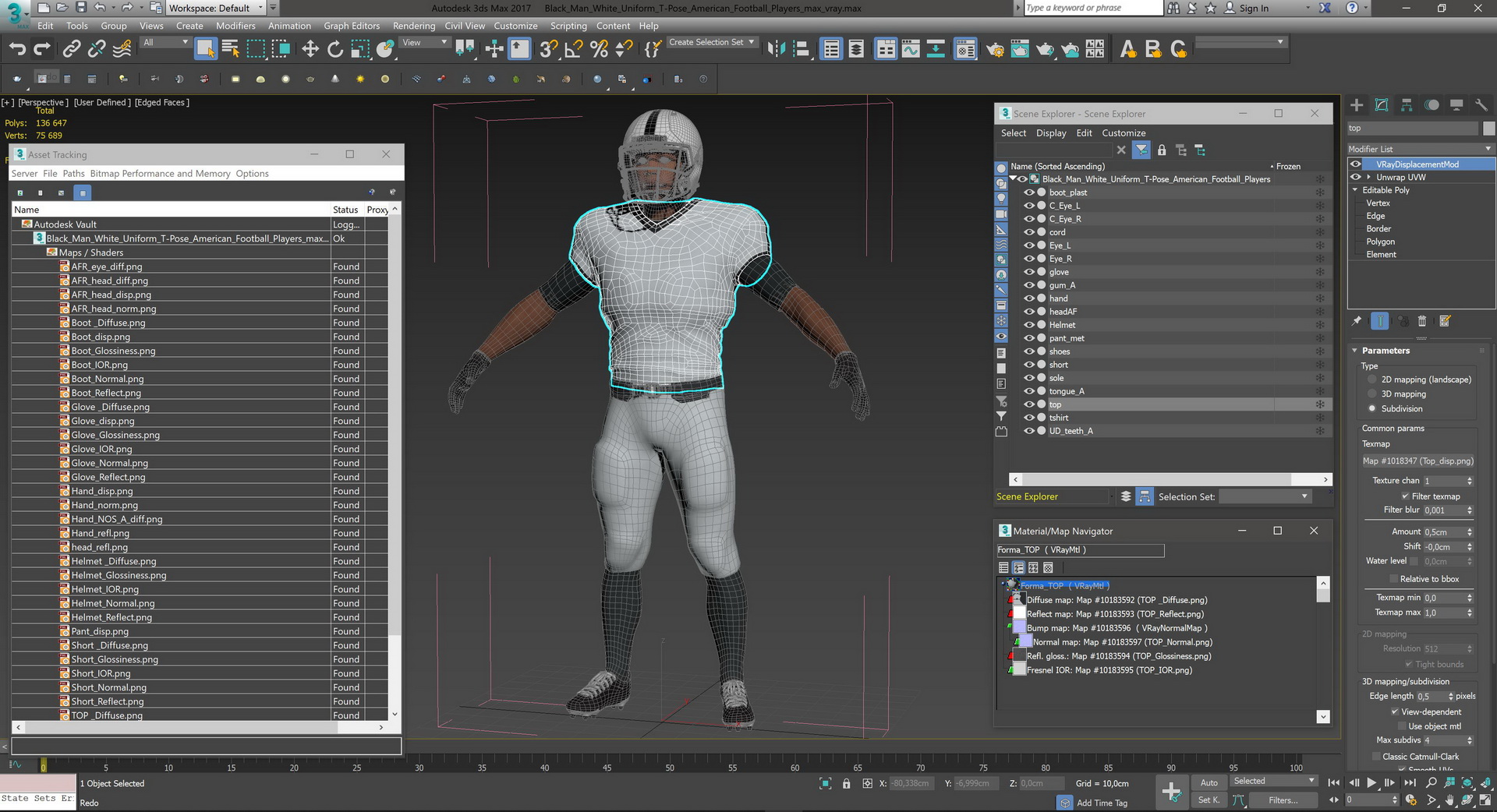 3D Black Man White Uniform T-Pose American Football Players