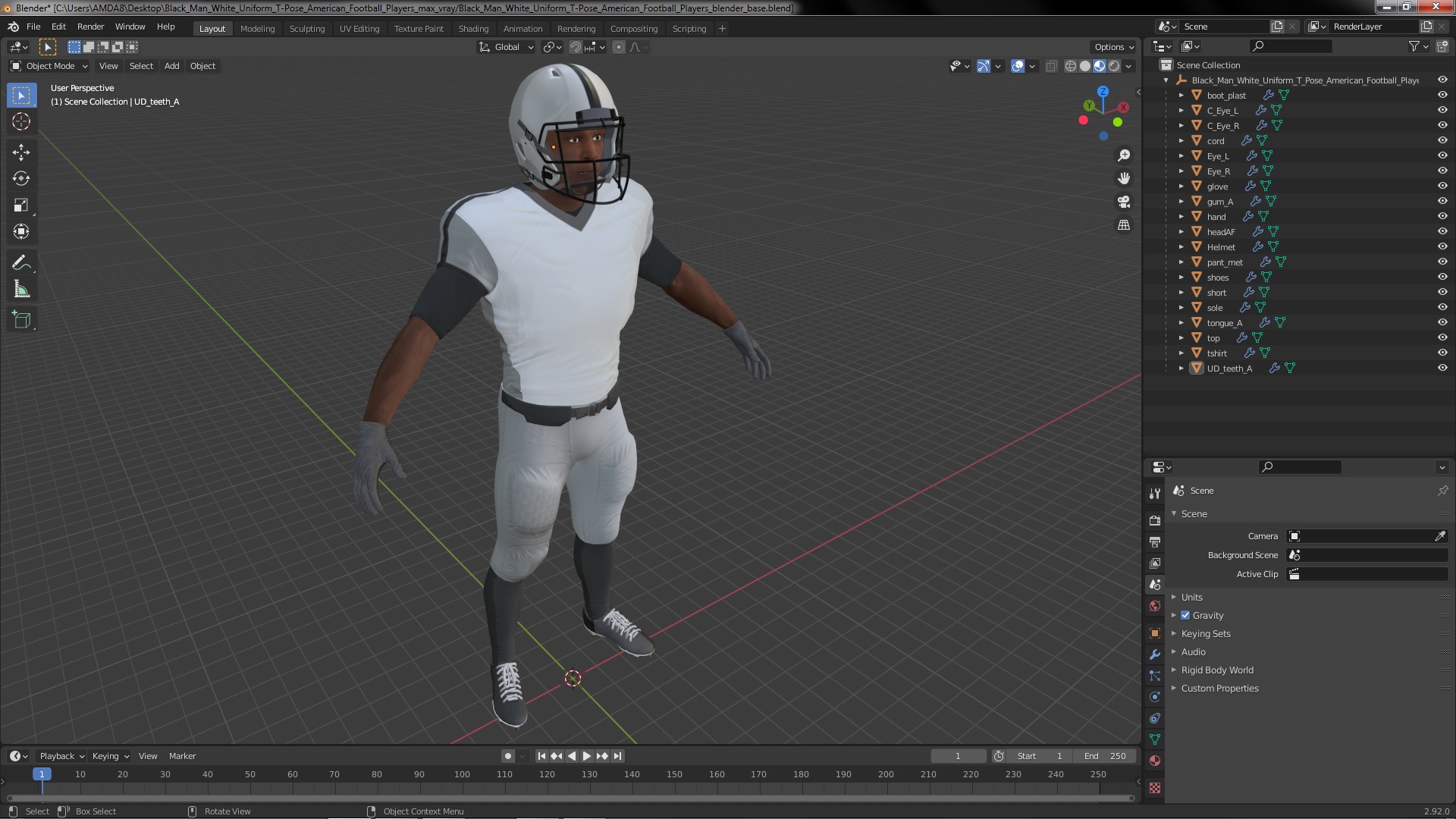 3D Black Man White Uniform T-Pose American Football Players
