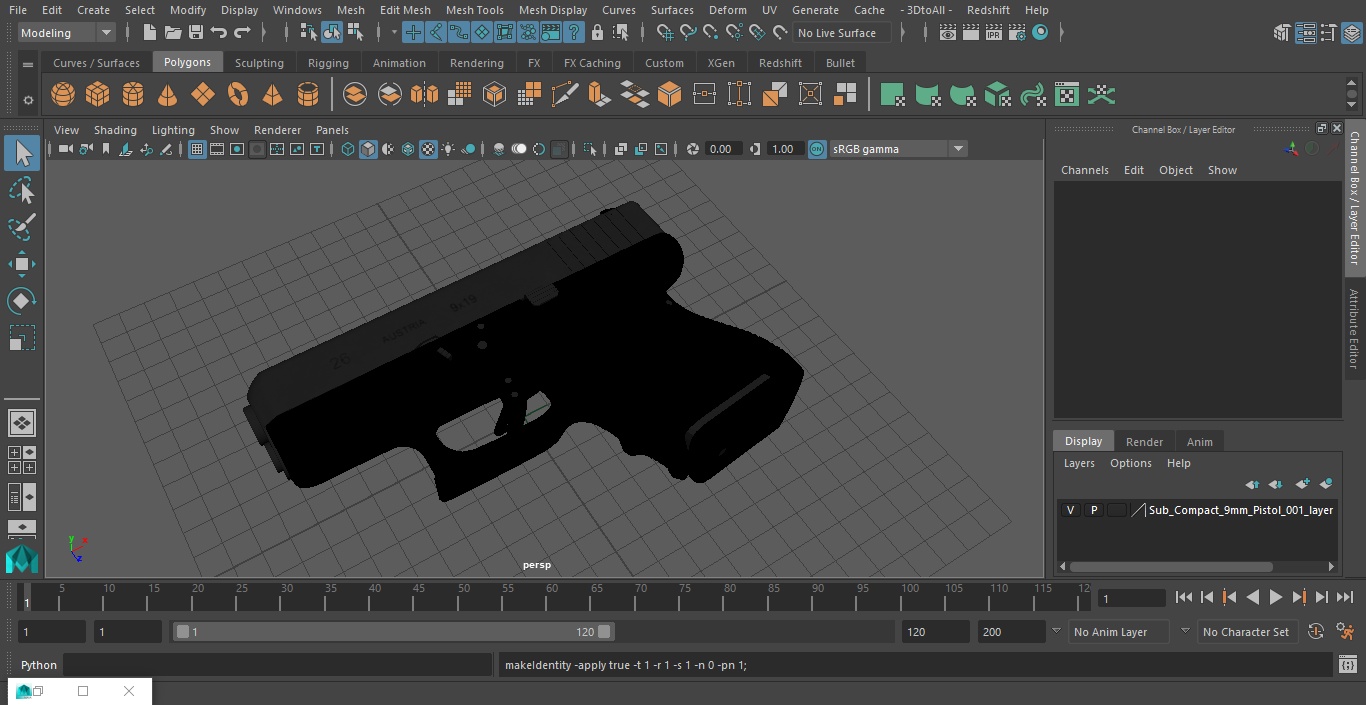 Sub Compact 9mm Pistol 3D
