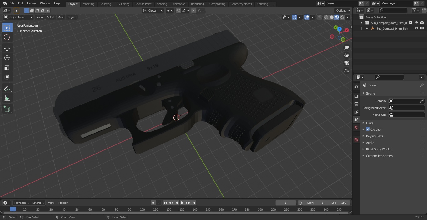 Sub Compact 9mm Pistol 3D