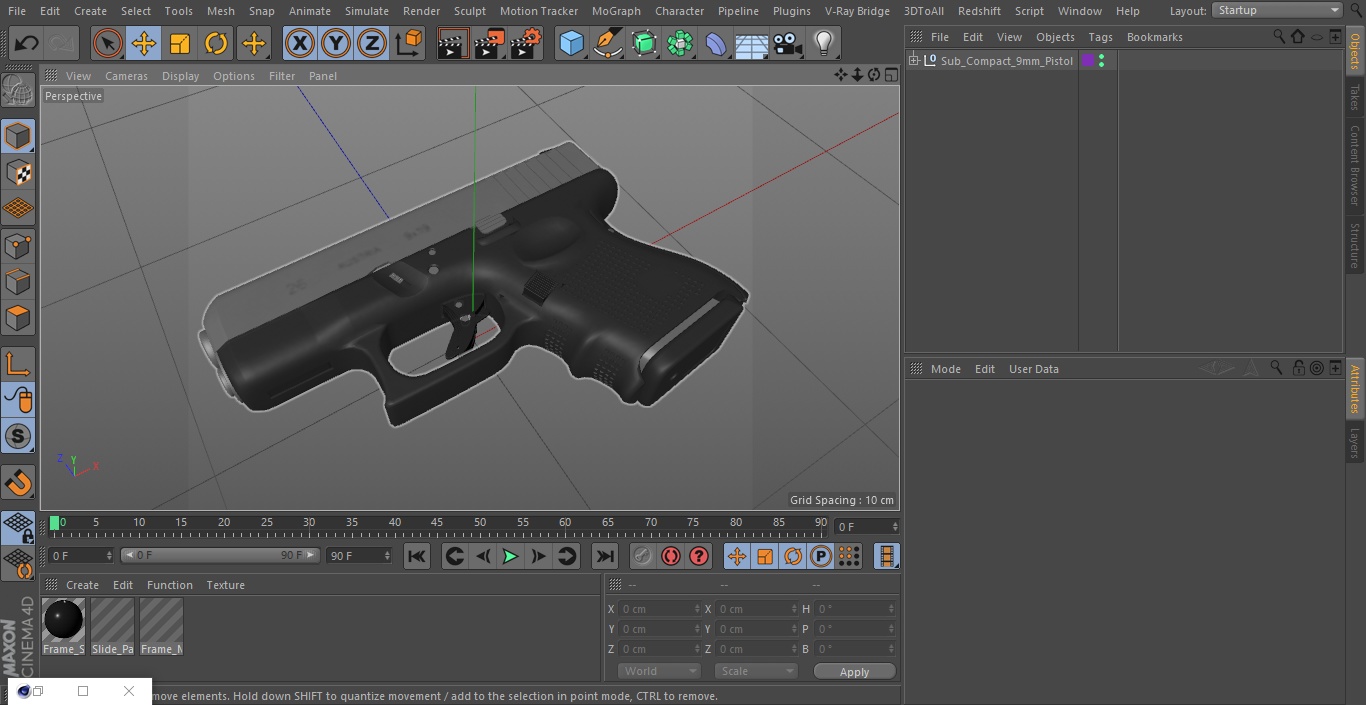 Sub Compact 9mm Pistol 3D