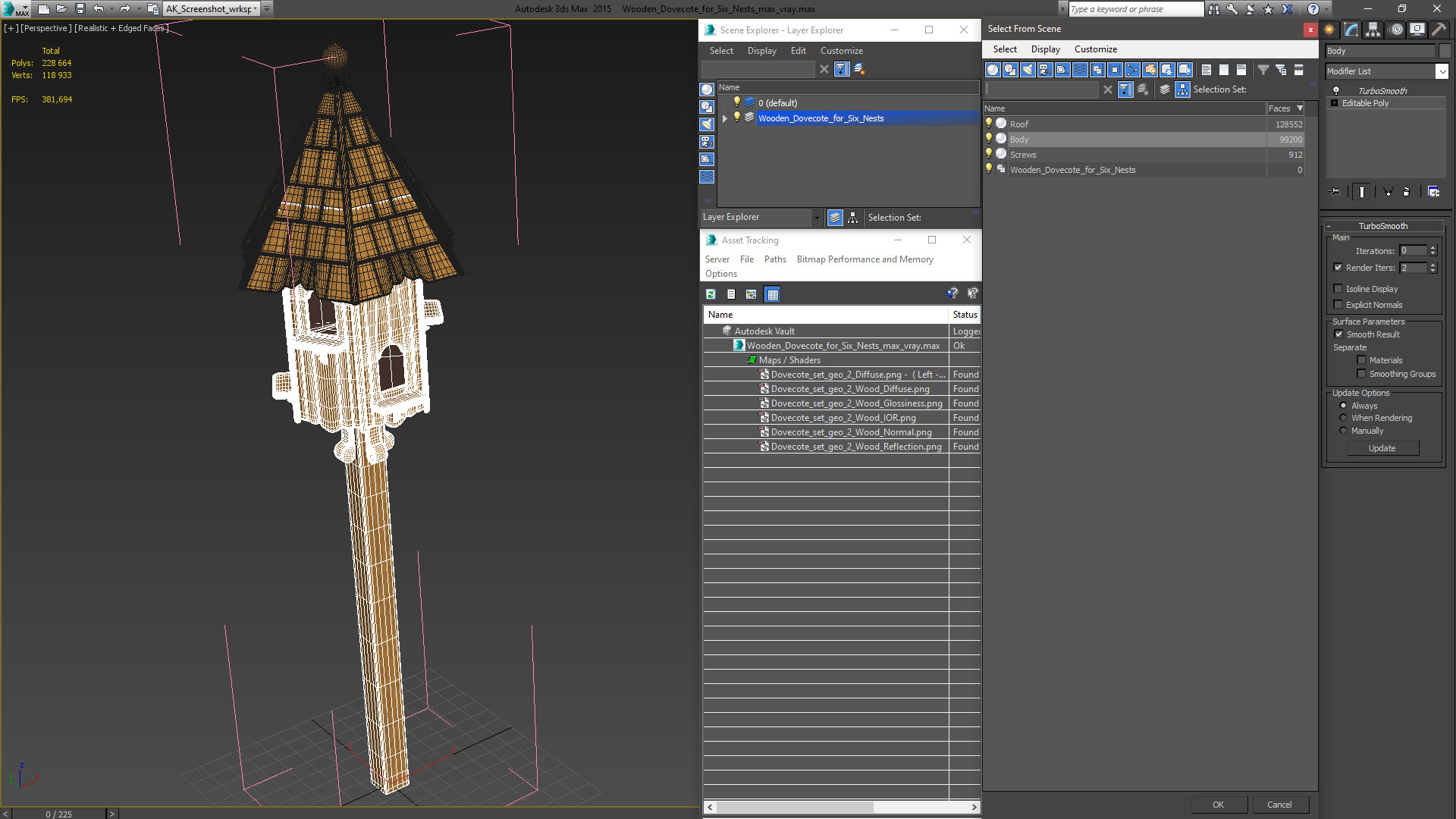 Wooden Dovecote for Six Nests 3D model