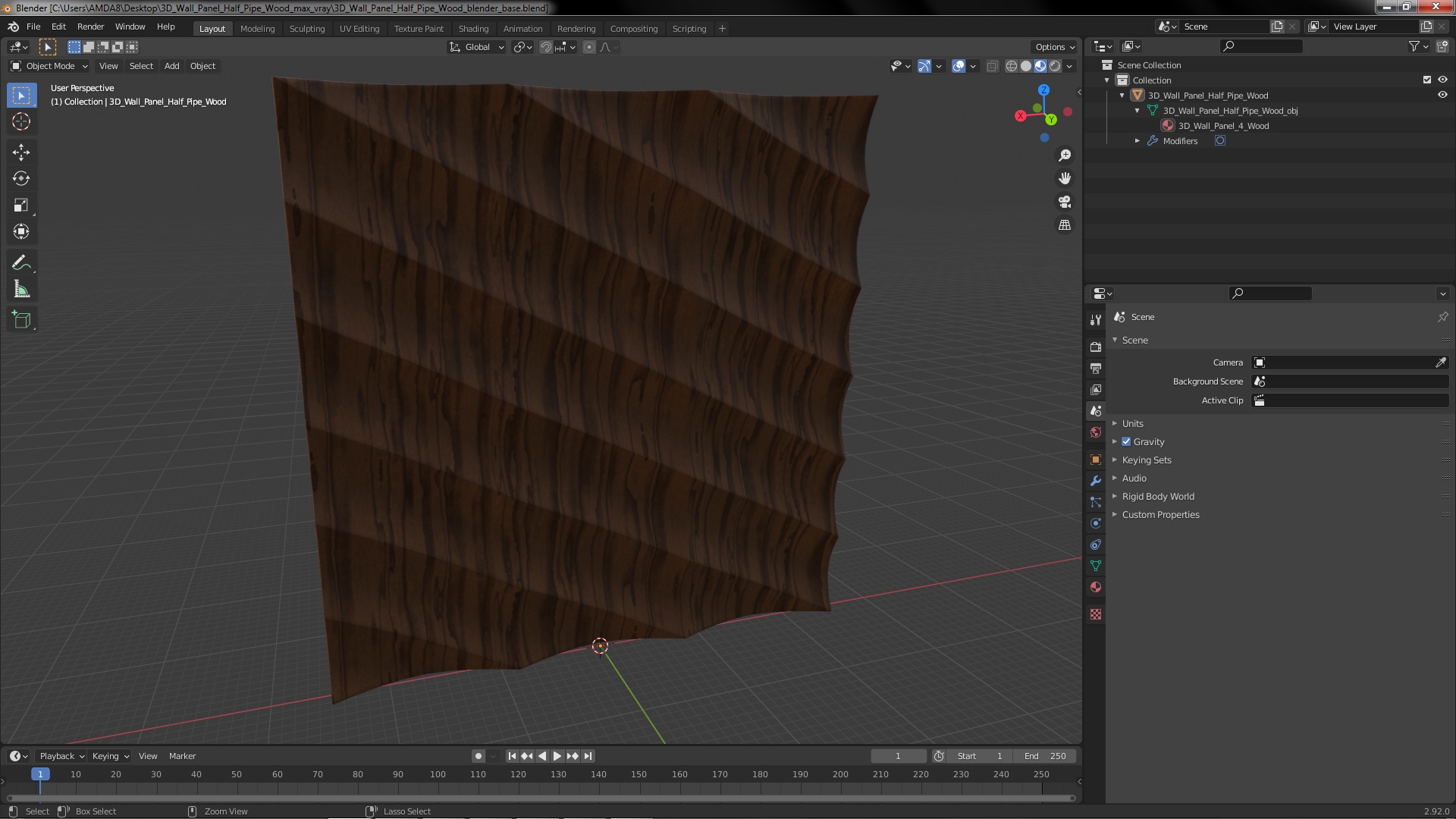 3D 3D Wall Panel Half Pipe Wood model