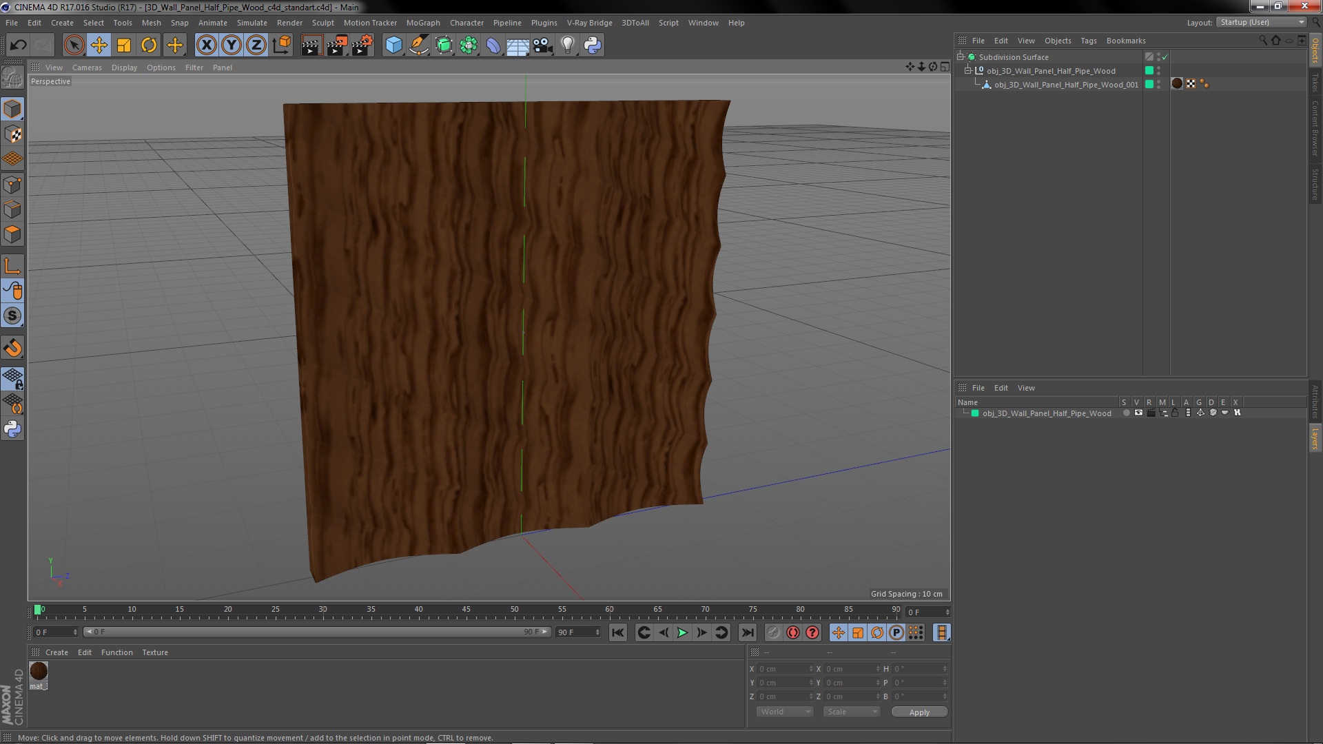 3D 3D Wall Panel Half Pipe Wood model