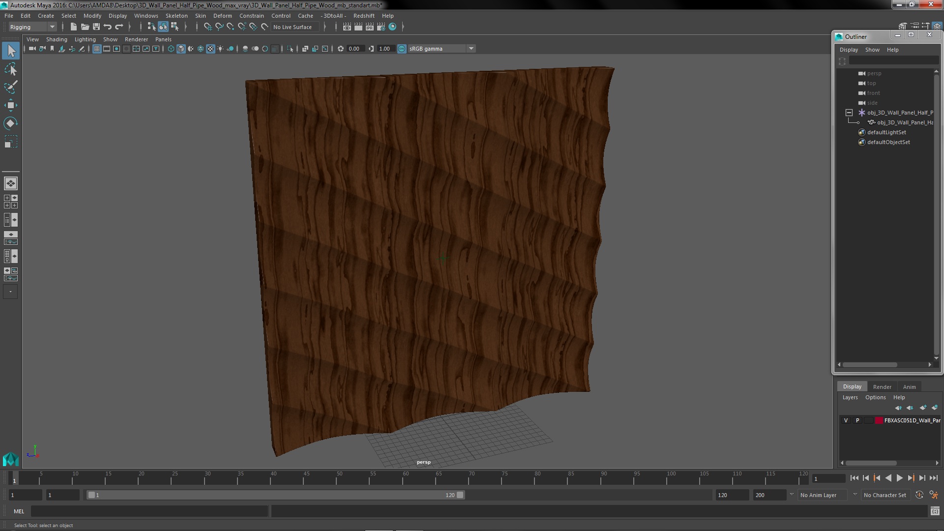 3D 3D Wall Panel Half Pipe Wood model