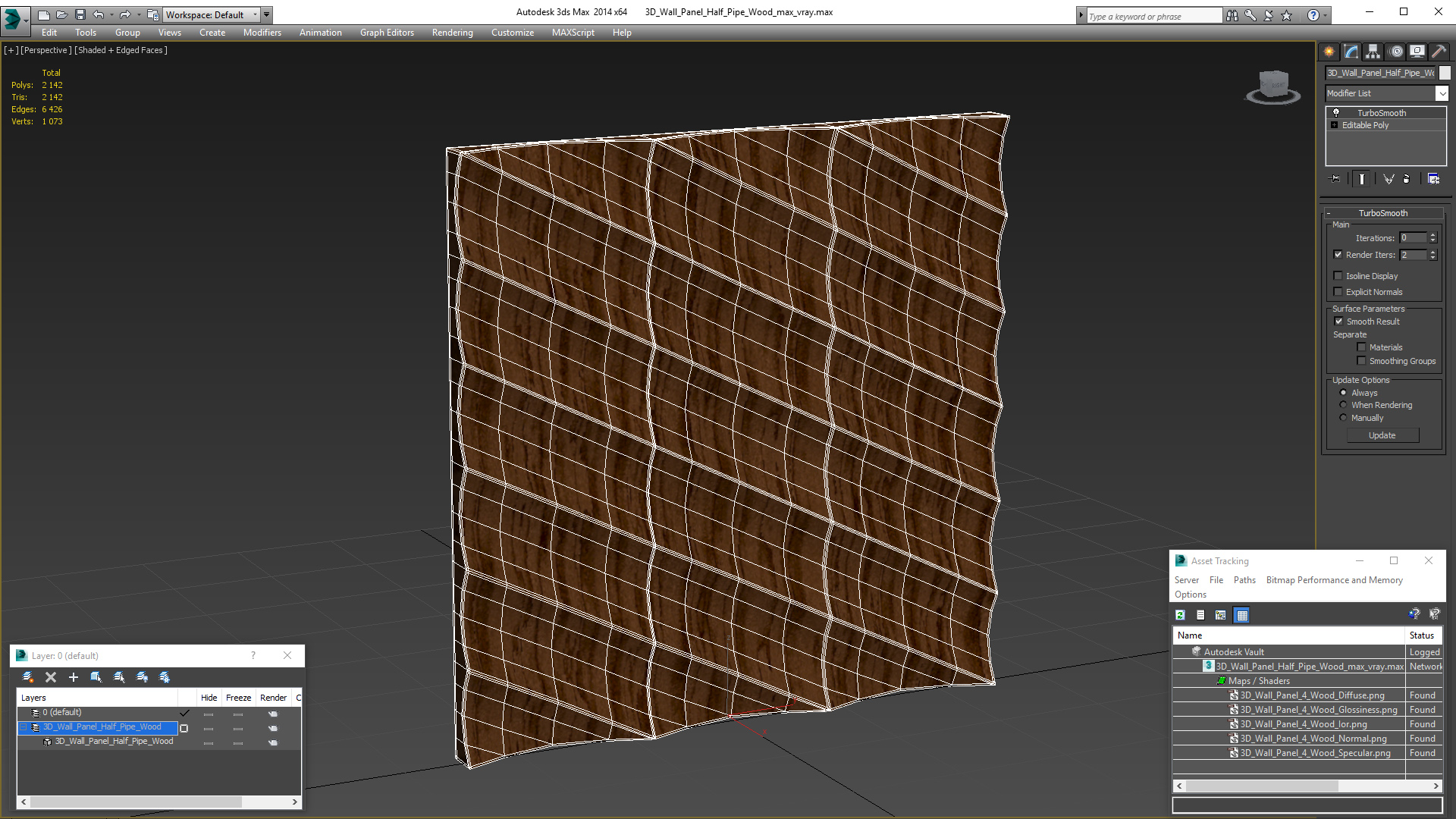 3D 3D Wall Panel Half Pipe Wood model