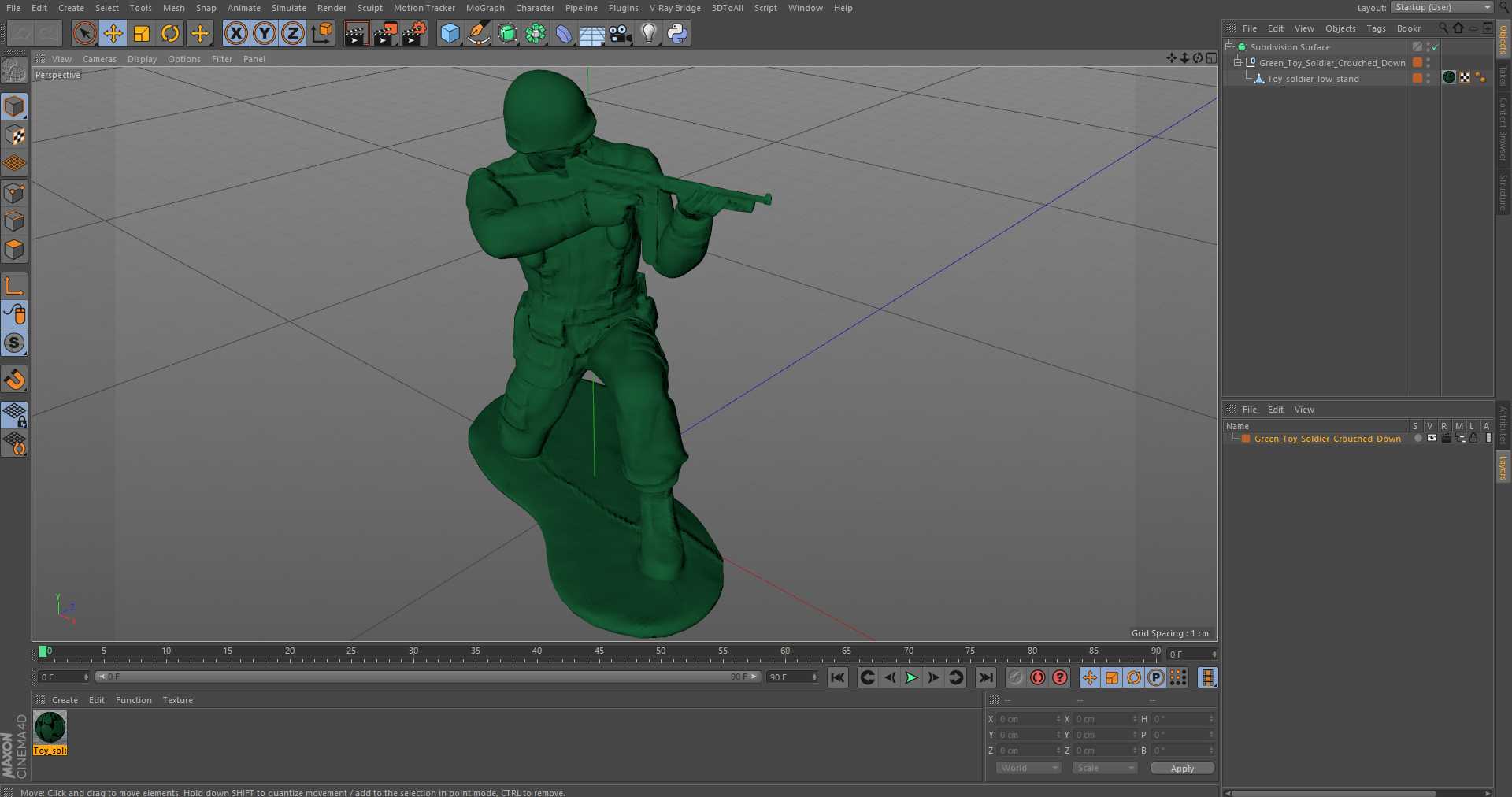 3D Green Toy Soldier Crouched Down