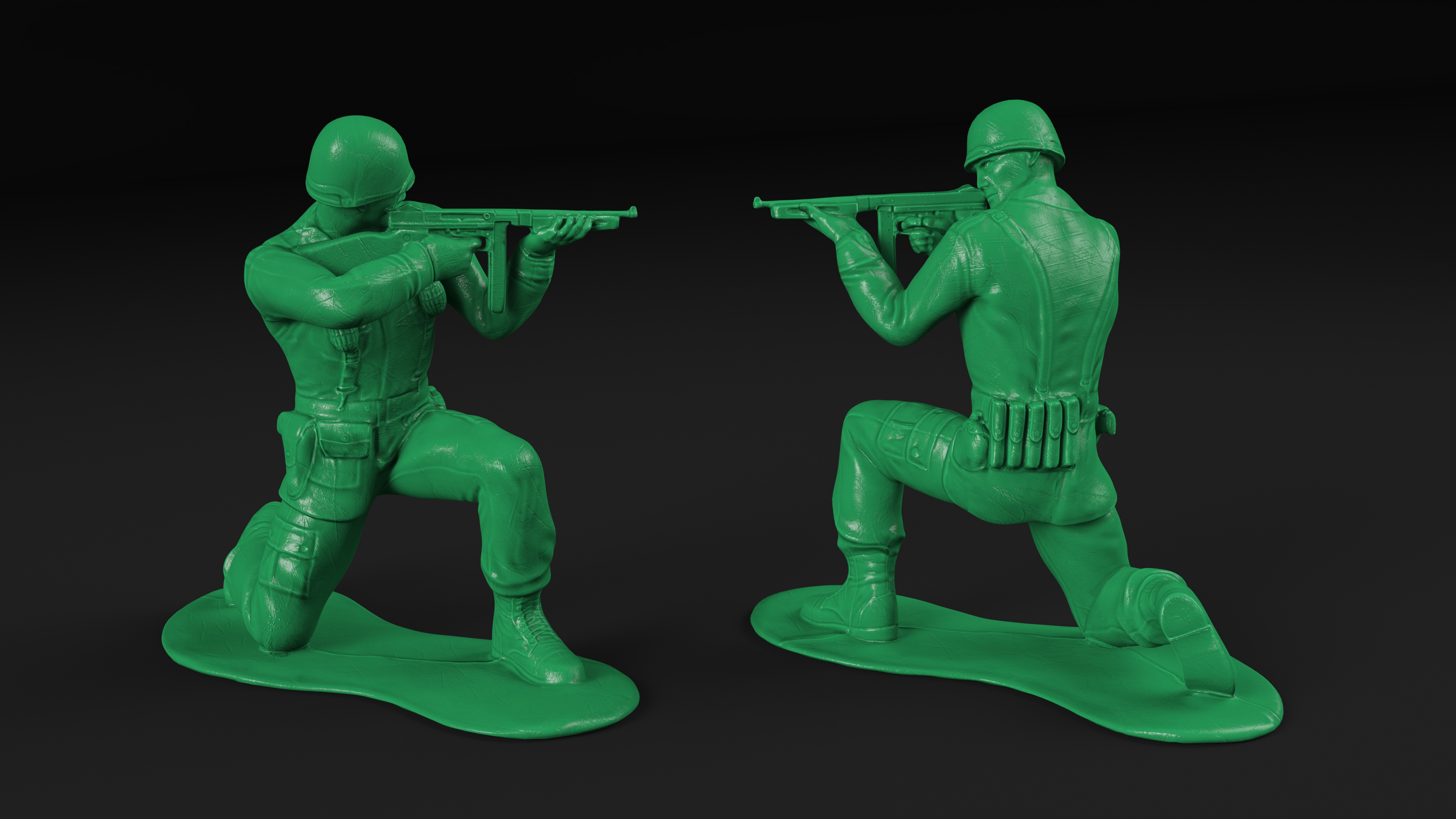 3D Green Toy Soldier Crouched Down