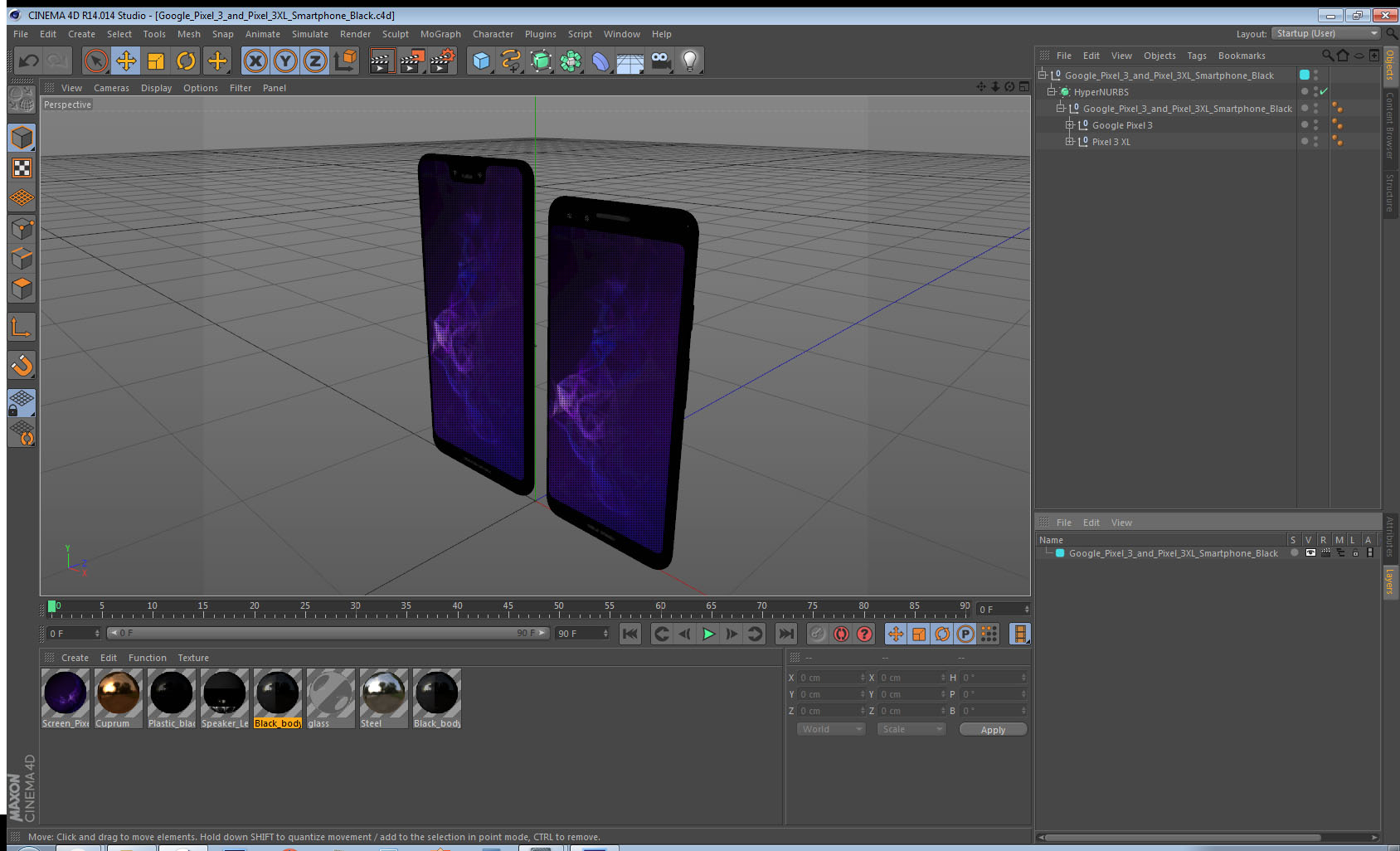 3D model Google Pixel 3 and Pixel 3XL Smartphone Black