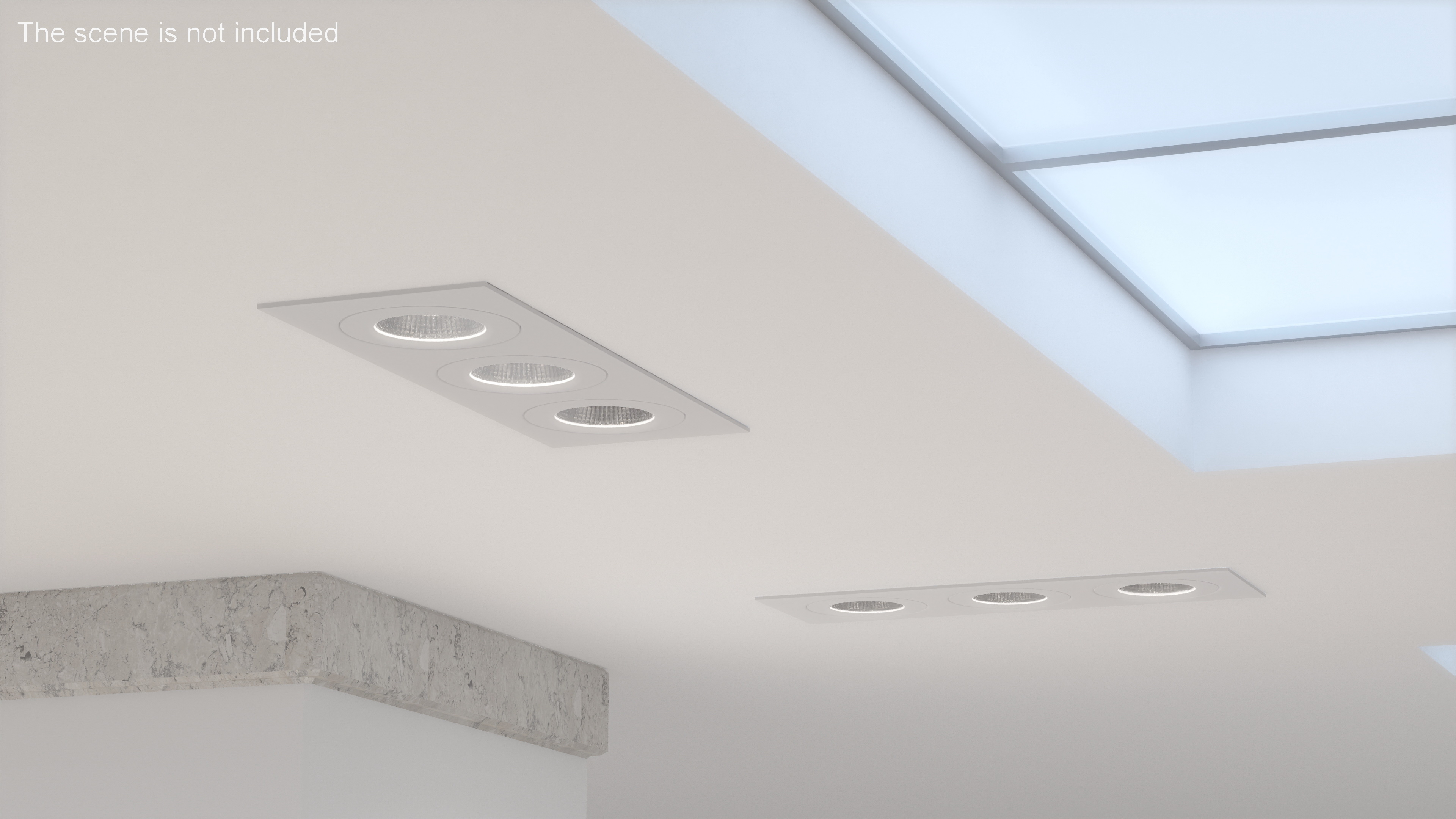 Rectangle Surface Mount 3 Light Luminaire White 3D