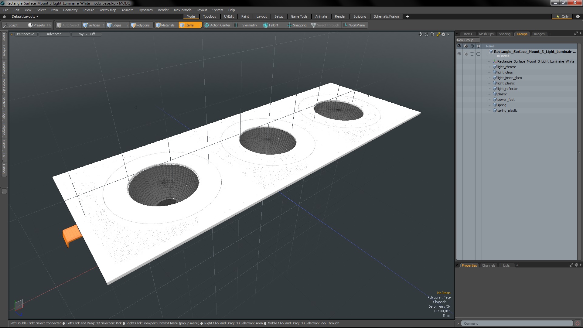 Rectangle Surface Mount 3 Light Luminaire White 3D