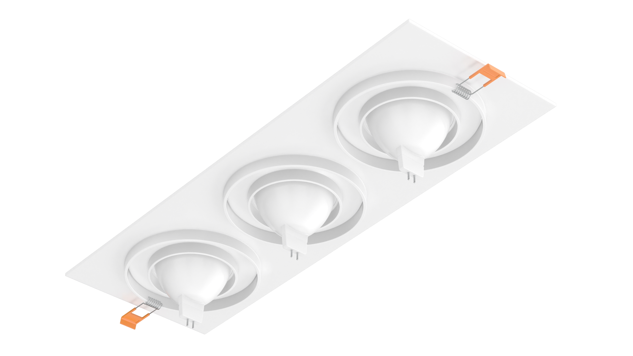 Rectangle Surface Mount 3 Light Luminaire White 3D