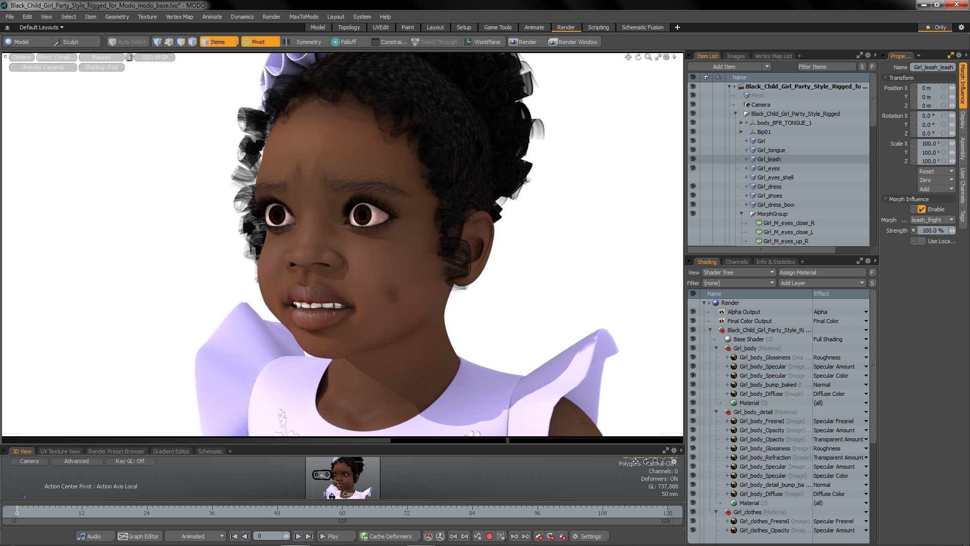 Black Child Girl Party Style Rigged for Modo 3D model