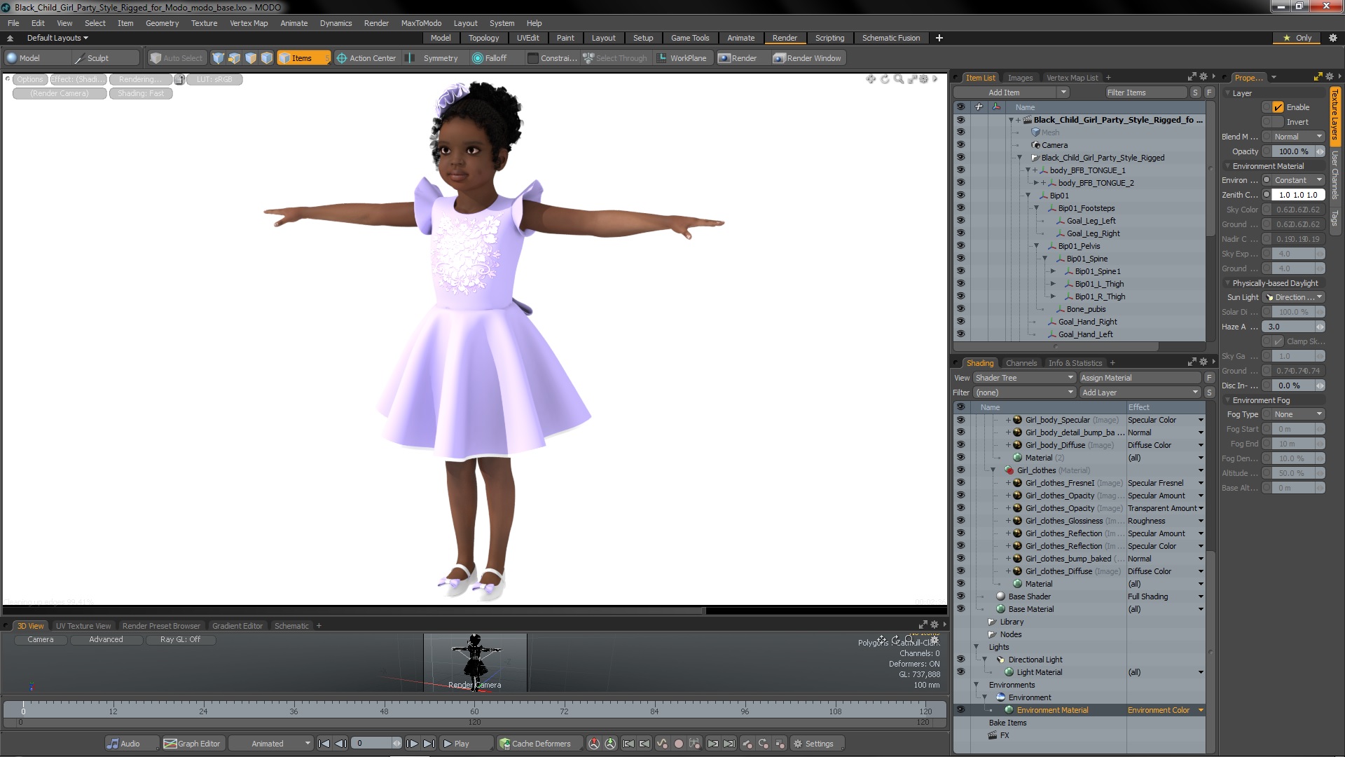 Black Child Girl Party Style Rigged for Modo 3D model