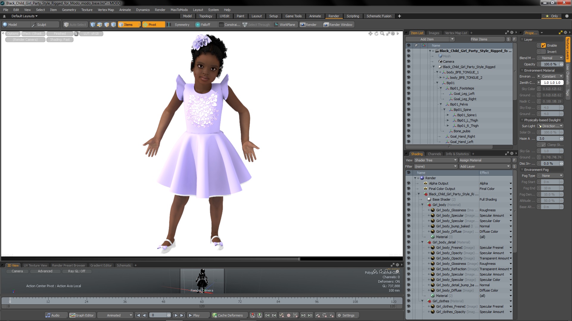 Black Child Girl Party Style Rigged for Modo 3D model