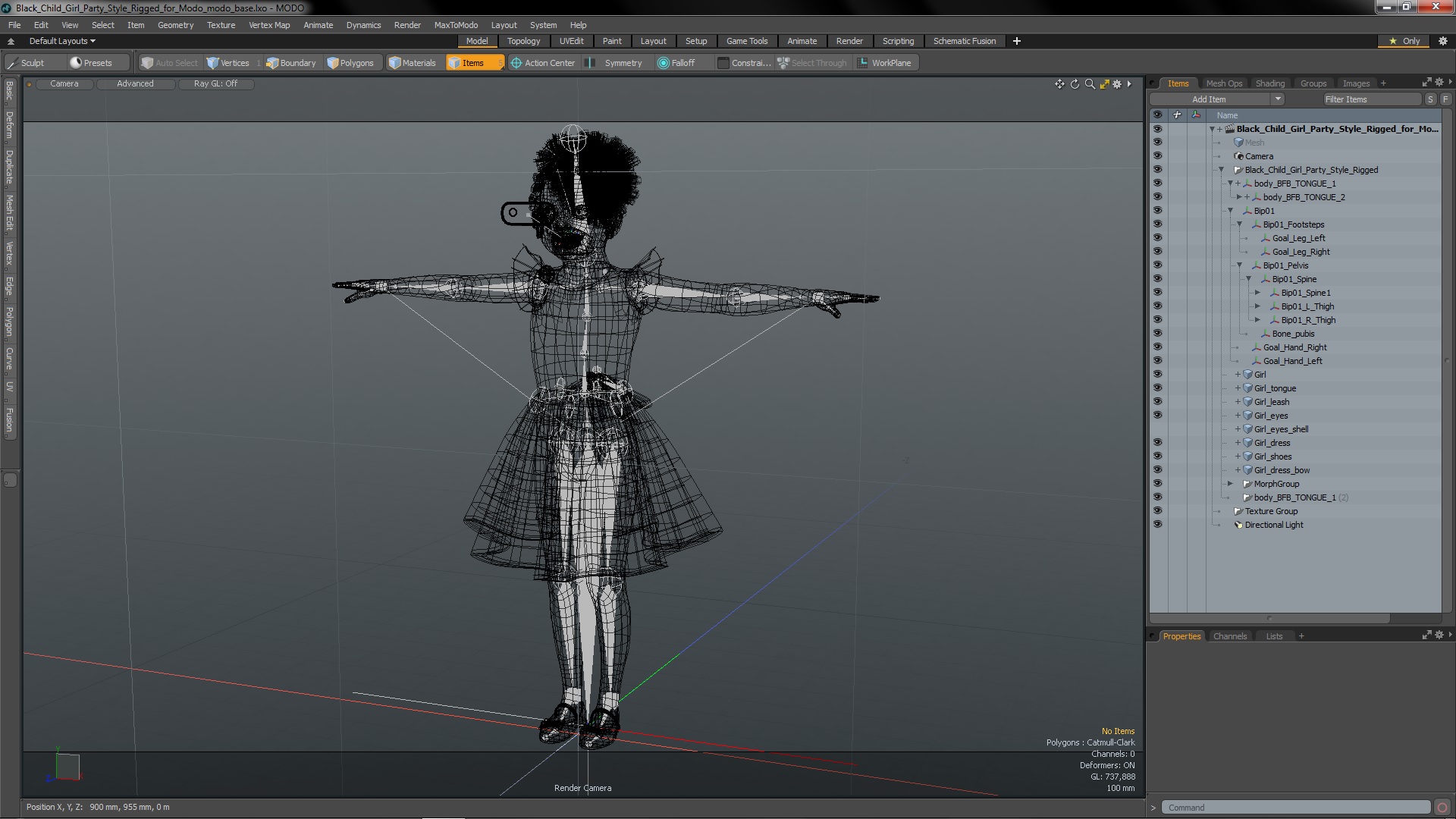 Black Child Girl Party Style Rigged for Modo 3D model