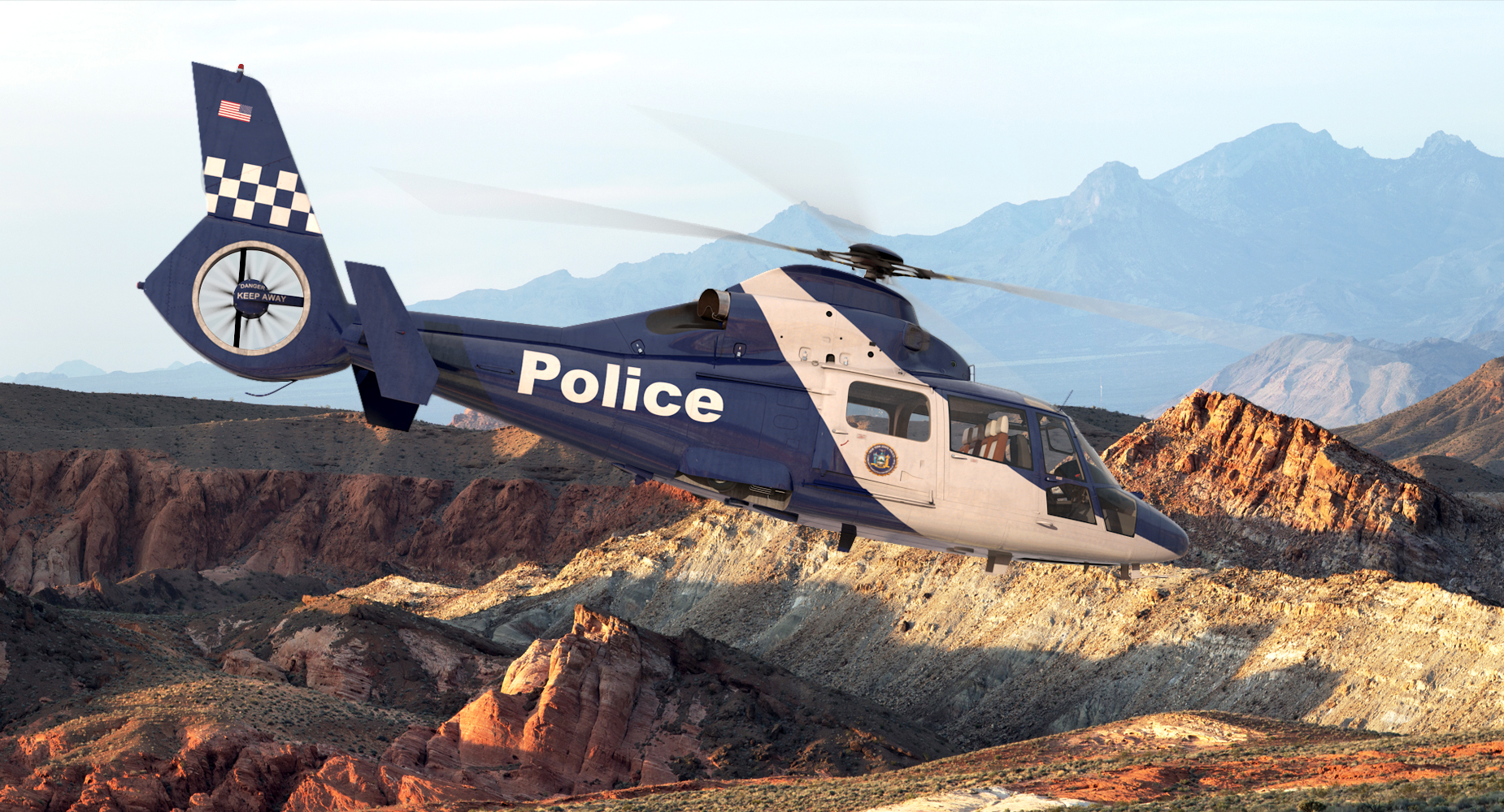 3D Police Helicopter Eurocopter AS 365 N2 Dauphin