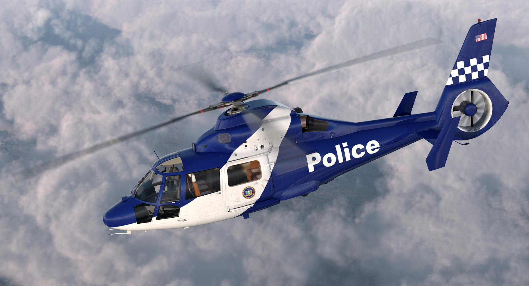 3D Police Helicopter Eurocopter AS 365 N2 Dauphin