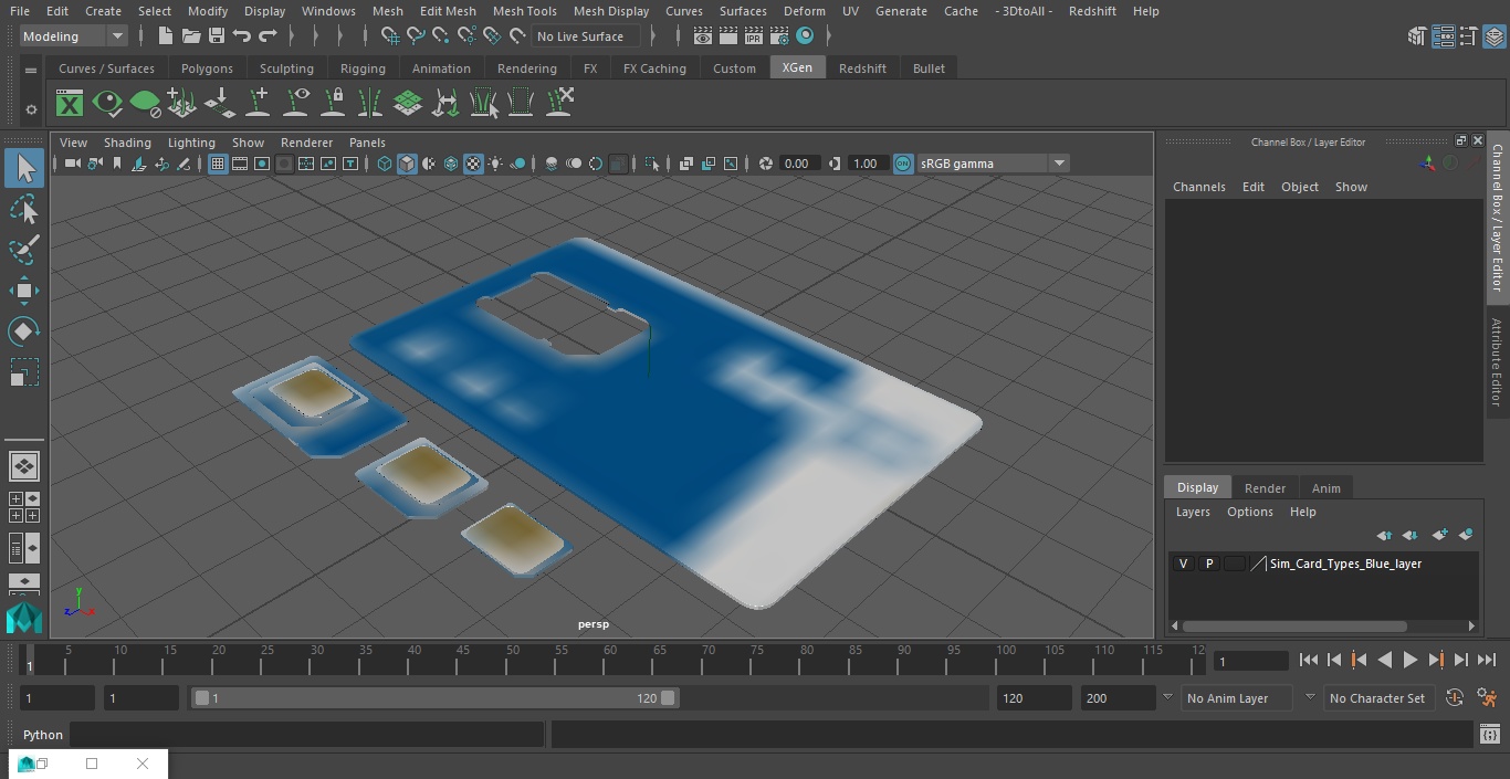 Sim Card Types Blue 3D model