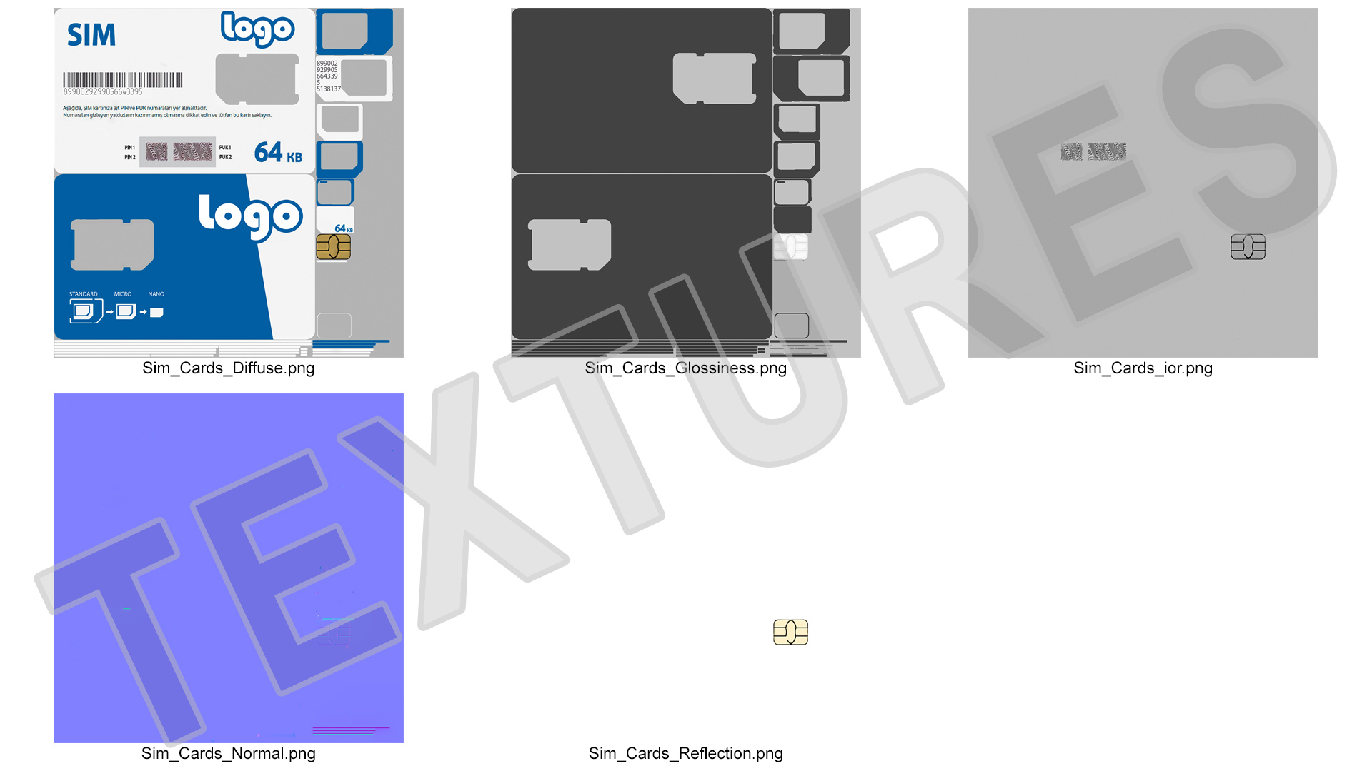Sim Card Types Blue 3D model