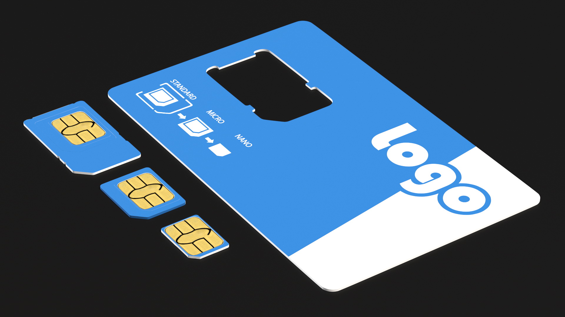 Sim Card Types Blue 3D model