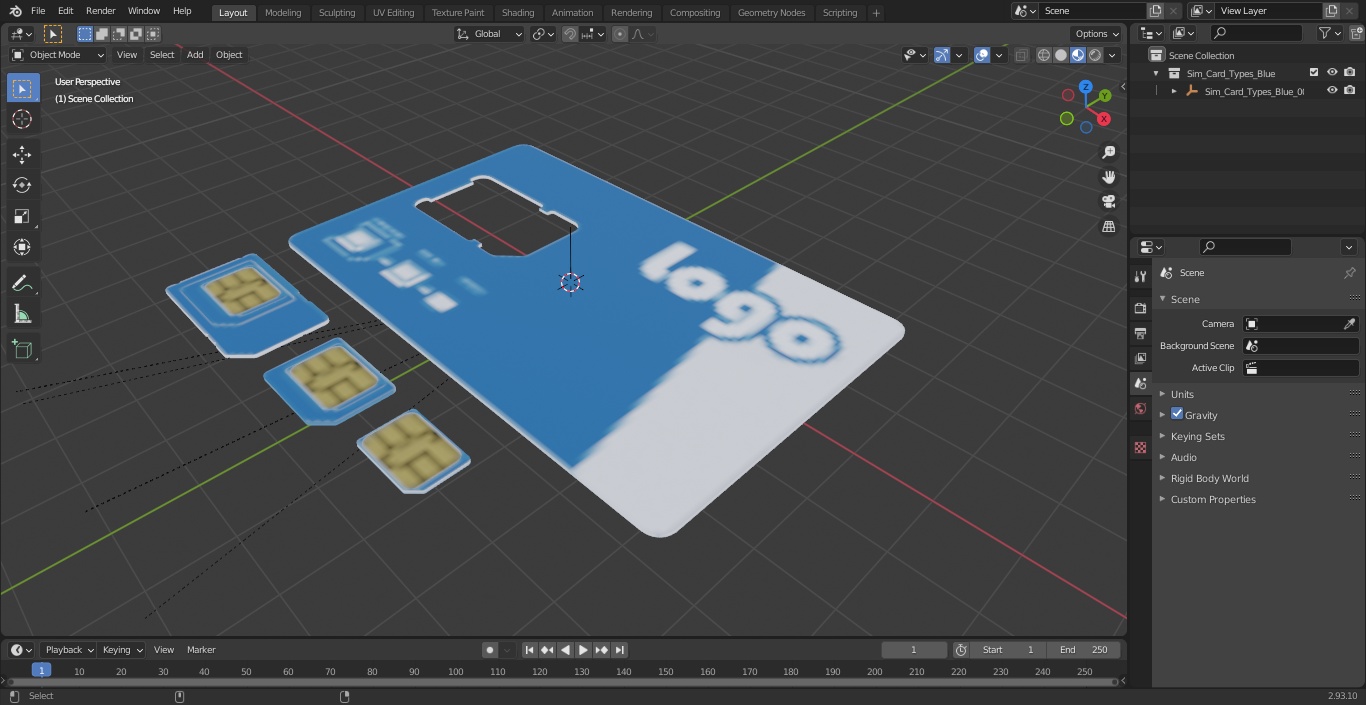 Sim Card Types Blue 3D model
