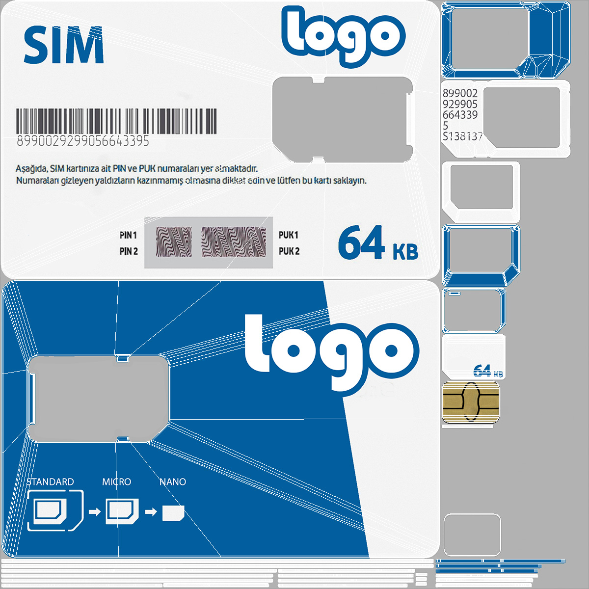 Sim Card Types Blue 3D model