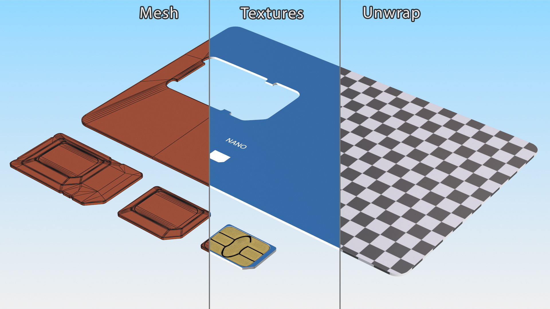 Sim Card Types Blue 3D model
