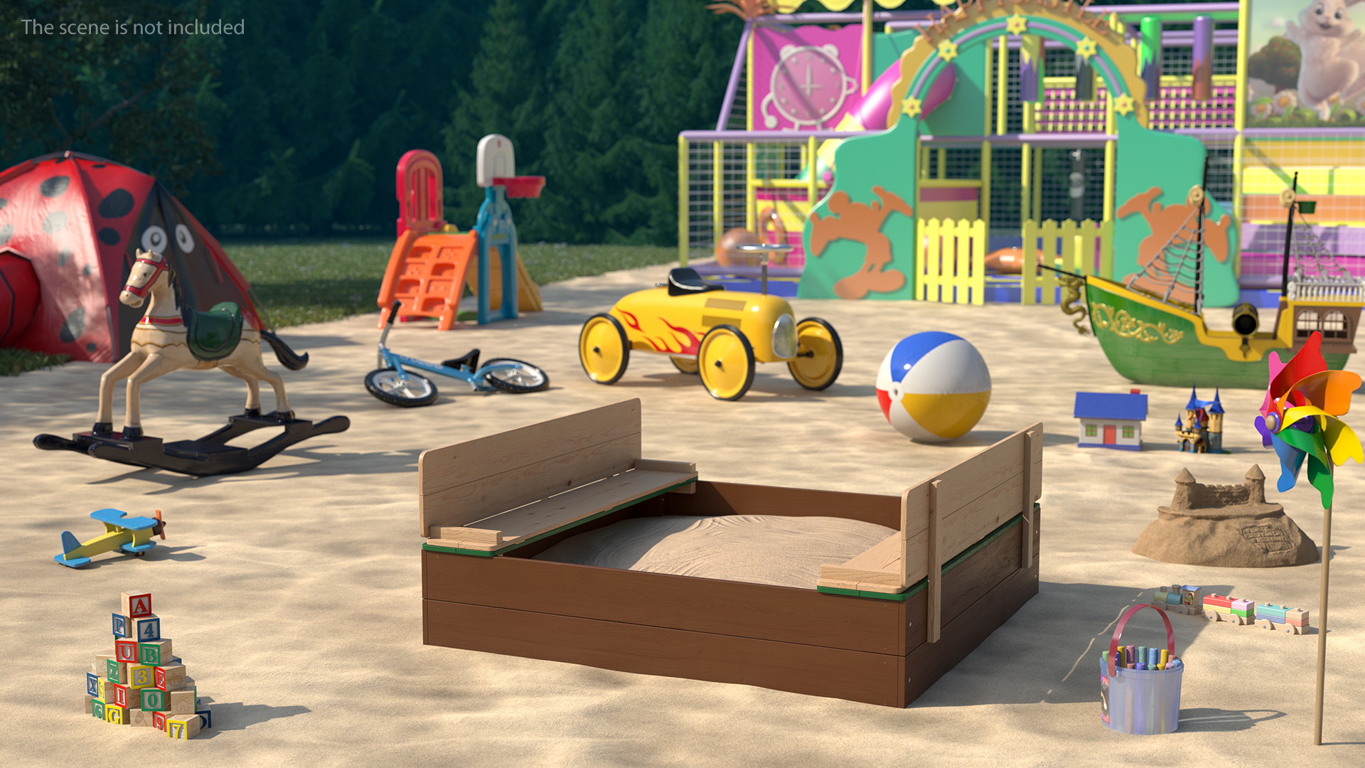 3D Wooden Sandpit with Bench Seats