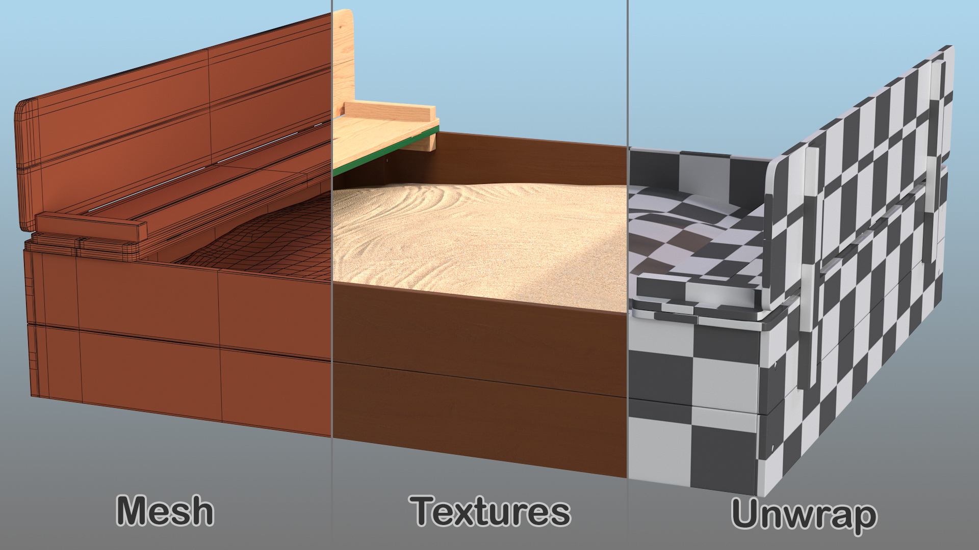 3D Wooden Sandpit with Bench Seats