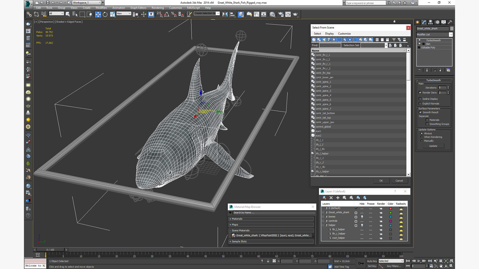 Great White Shark Fish Rigged 3D model