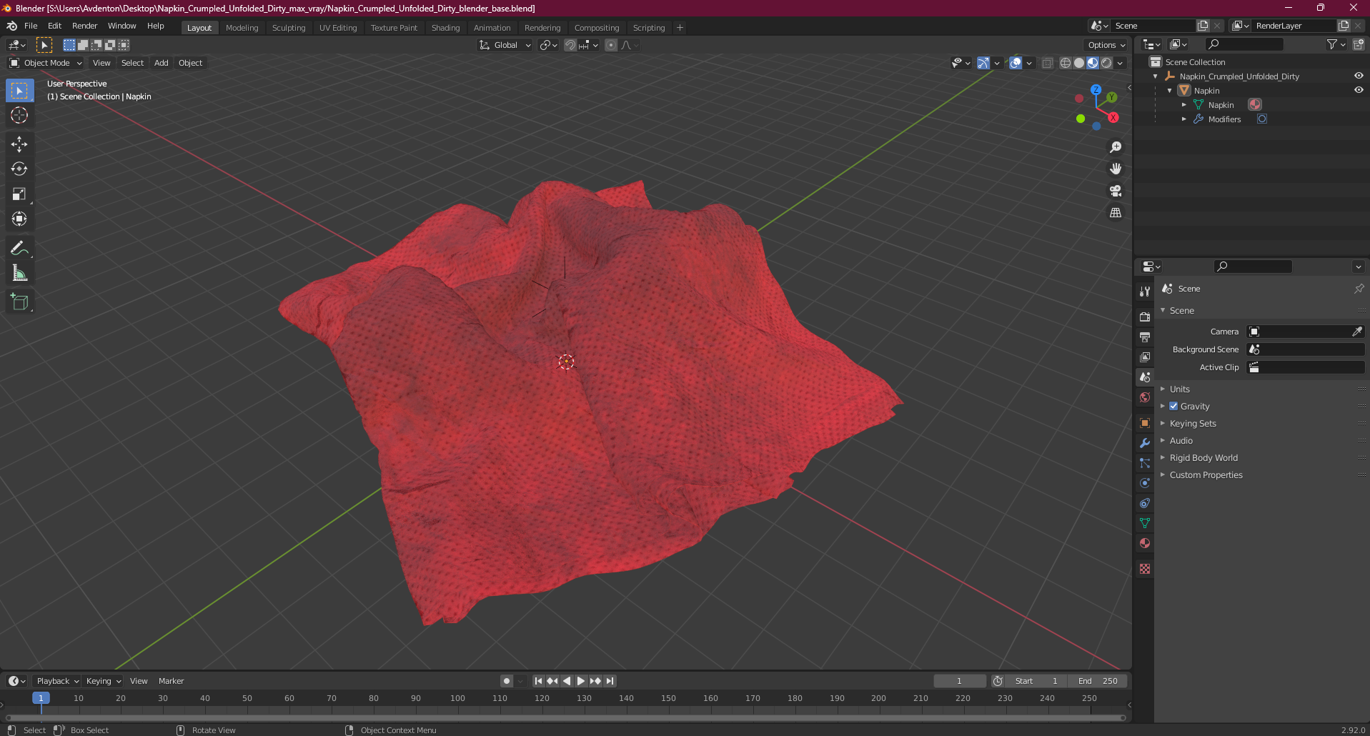 3D model Napkin Crumpled Unfolded Dirty