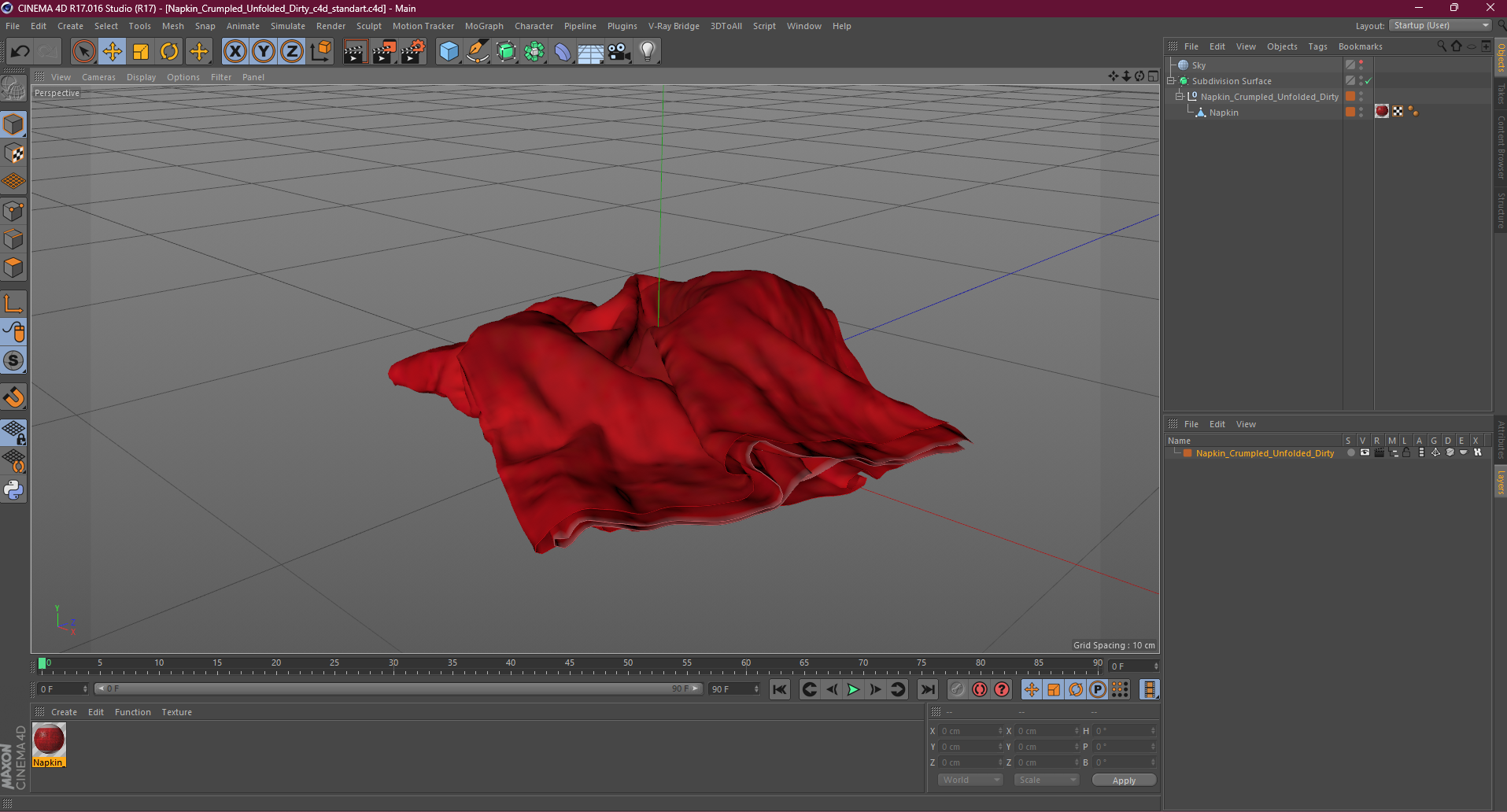 3D model Napkin Crumpled Unfolded Dirty