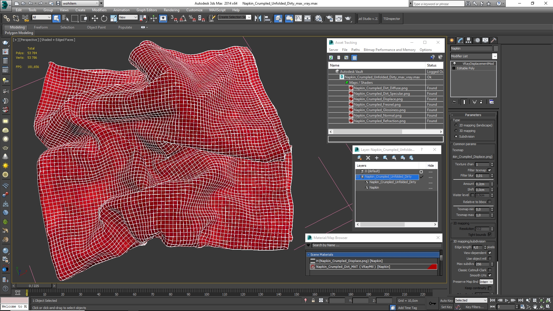 3D model Napkin Crumpled Unfolded Dirty